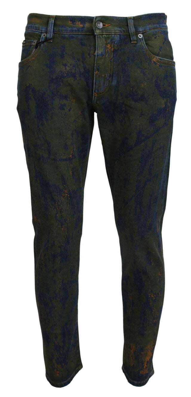 Dolce & Gabbana Blue Green Skinny Cotton Denim Jeans - Hilstor