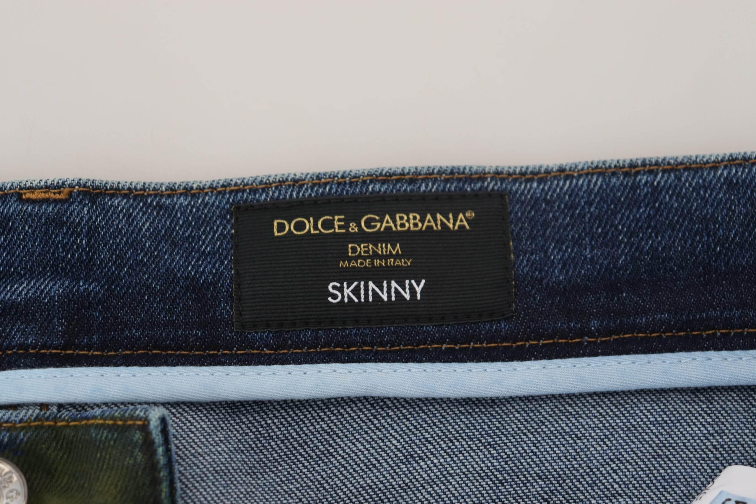 Dolce & Gabbana Blue Green Skinny Cotton Denim Jeans - Hilstor