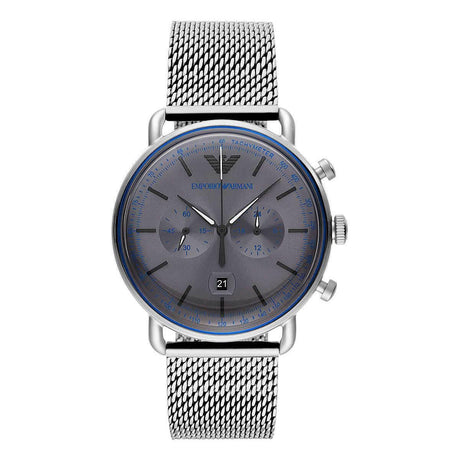 Emporio Armani Sophisticated Silver Steel Chronograph Watch - Hilstor