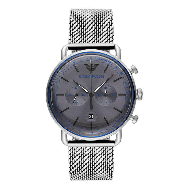 Emporio Armani Sophisticated Silver Steel Chronograph Watch - Hilstor