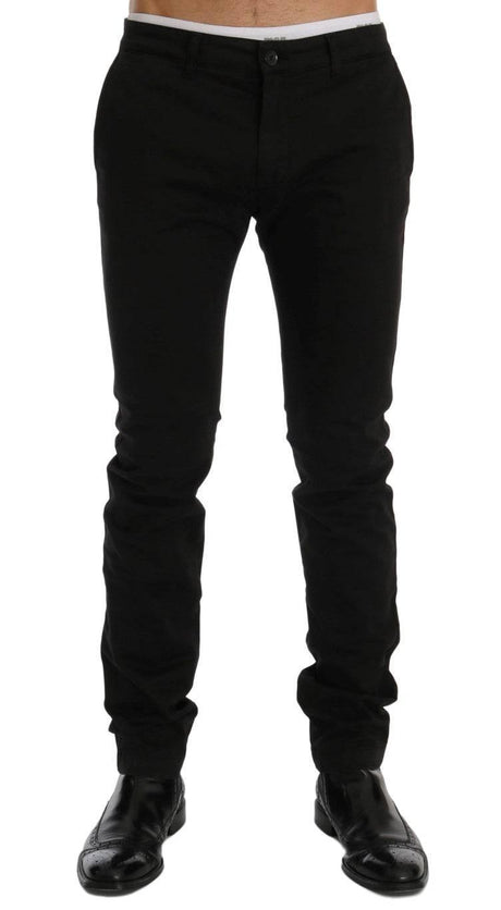 GF Ferre Black Cotton Stretch Chinos Pants - Hilstor