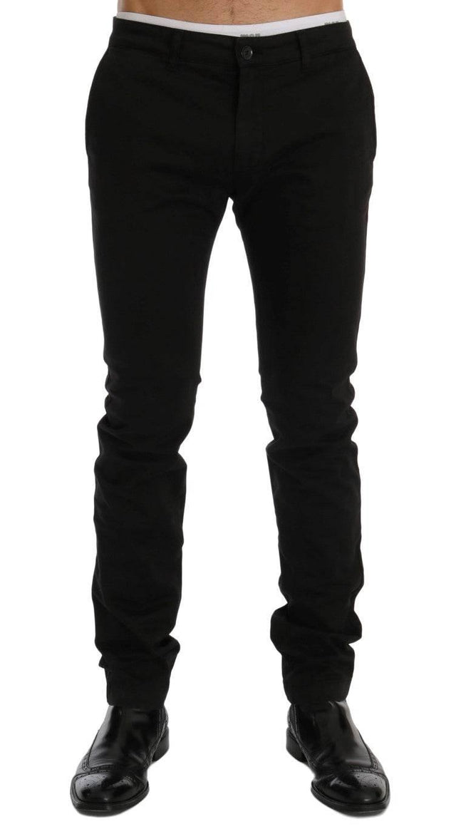 GF Ferre Black Cotton Stretch Chinos Pants - Hilstor