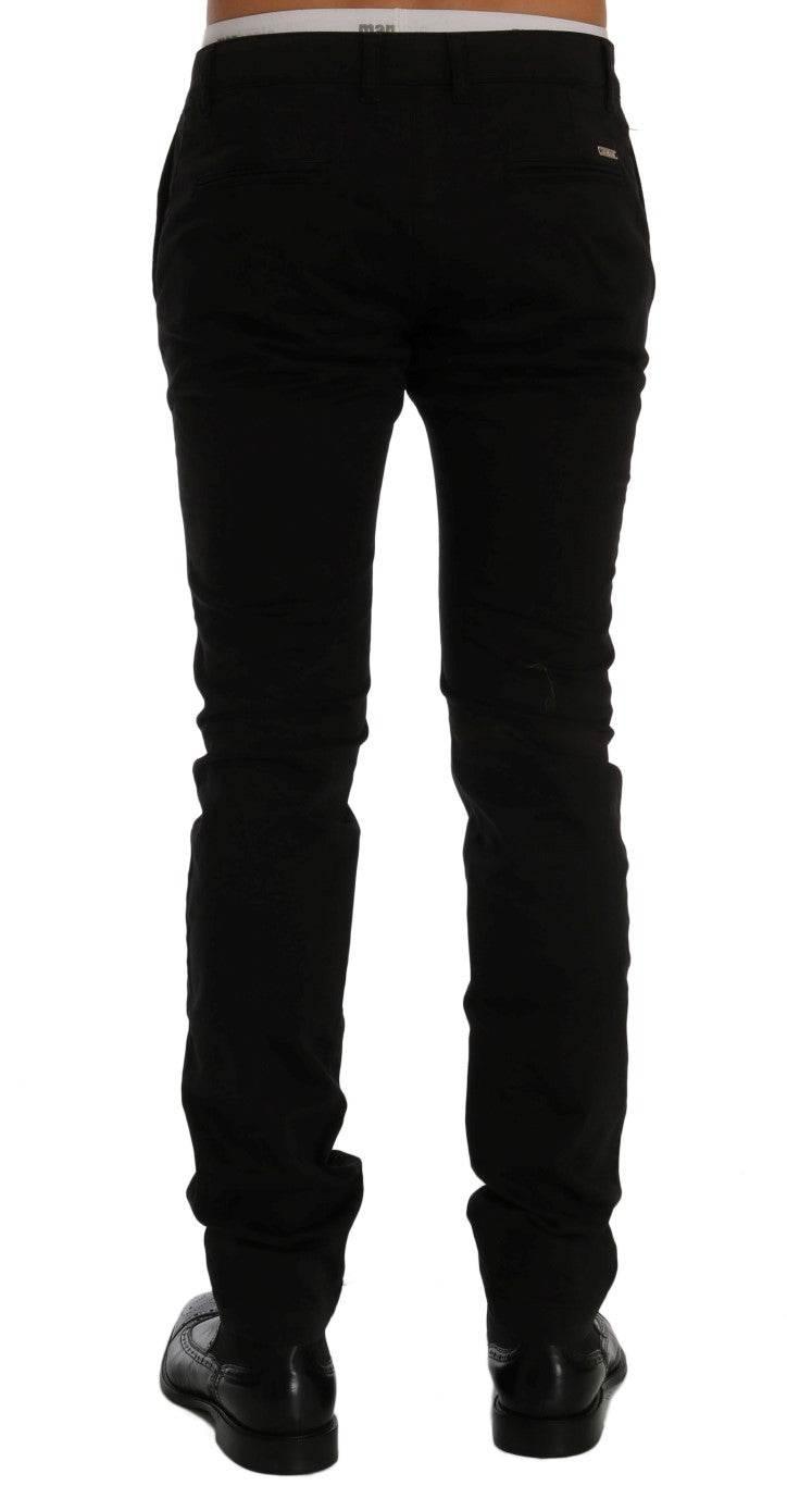 GF Ferre Black Cotton Stretch Chinos Pants - Hilstor