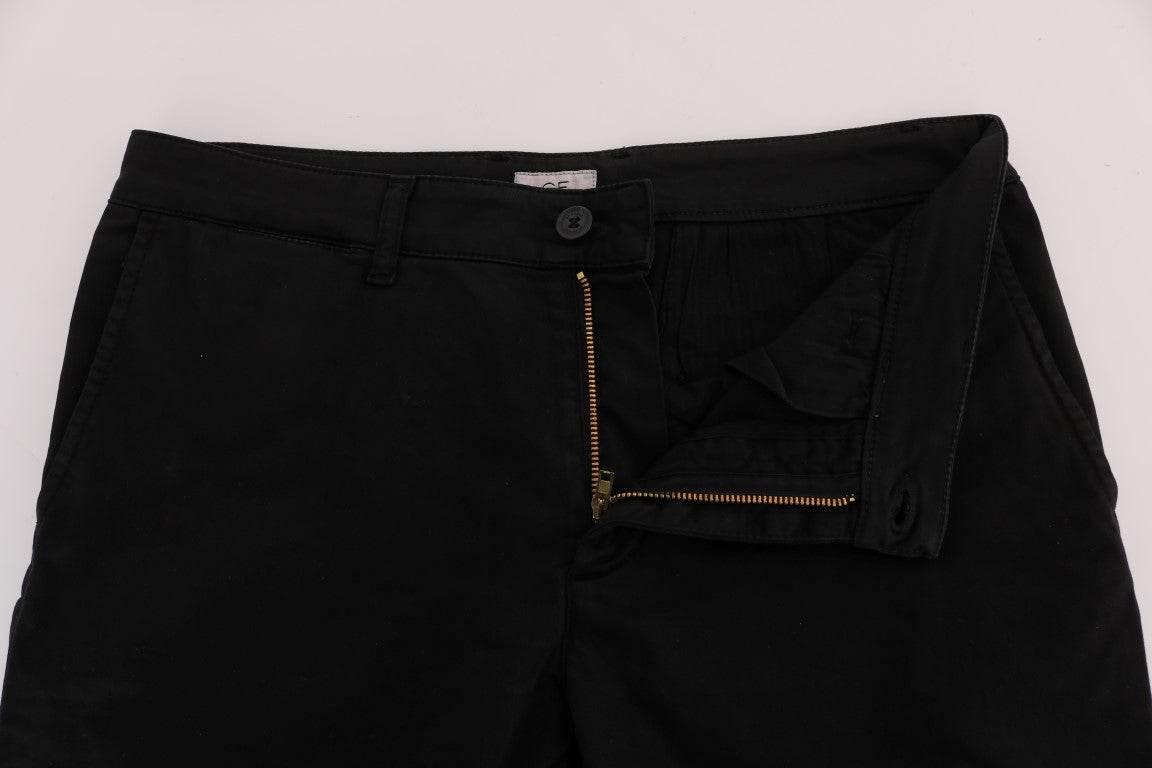 GF Ferre Black Cotton Stretch Chinos Pants - Hilstor