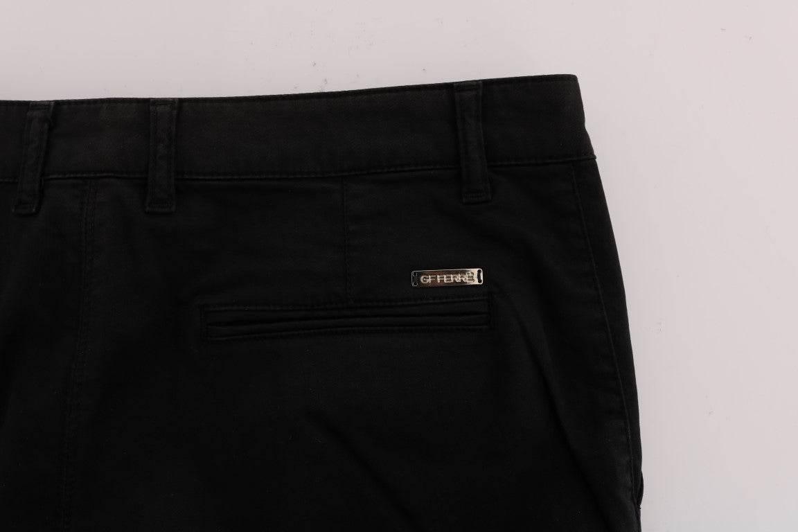GF Ferre Black Cotton Stretch Chinos Pants - Hilstor