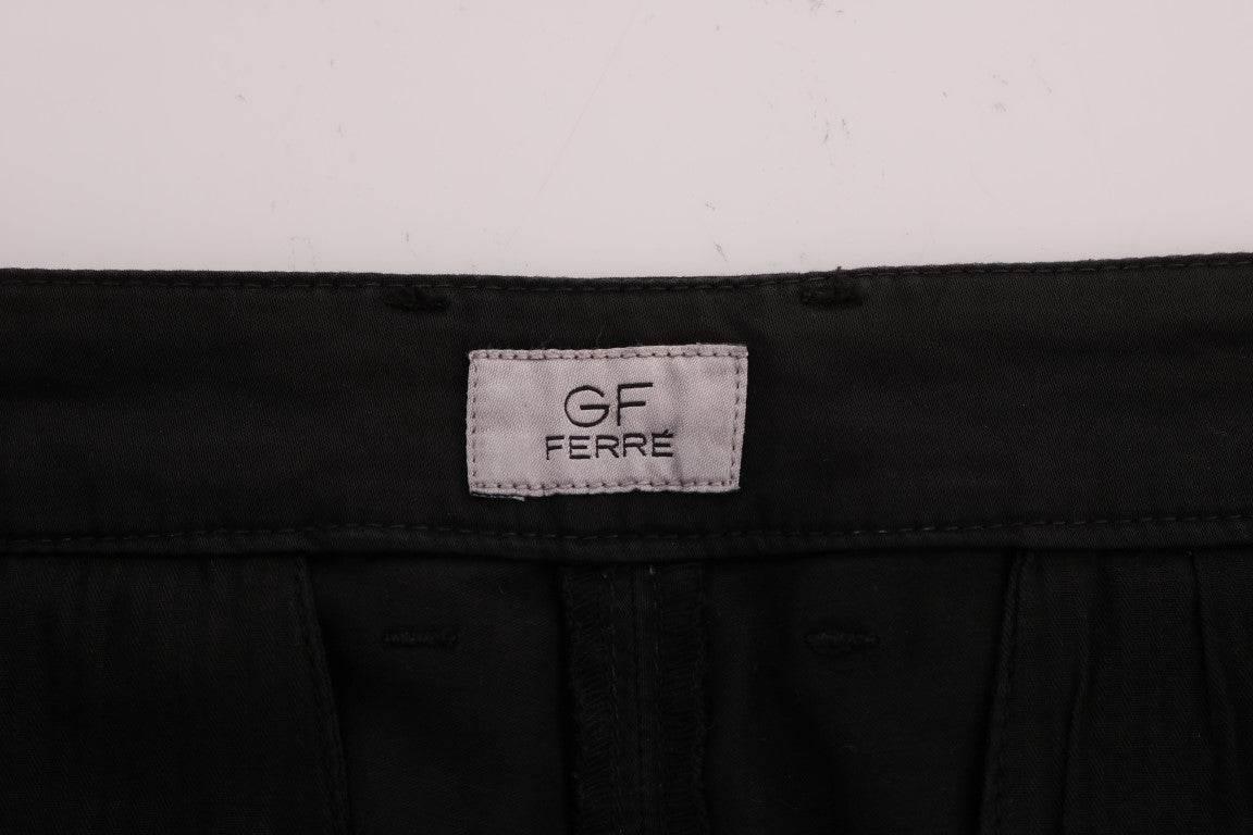 GF Ferre Black Cotton Stretch Chinos Pants - Hilstor
