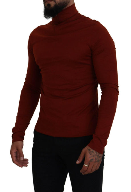 Dolce & Gabbana Maroon Cotton Turtle Neck Zip Sweater - Hilstor