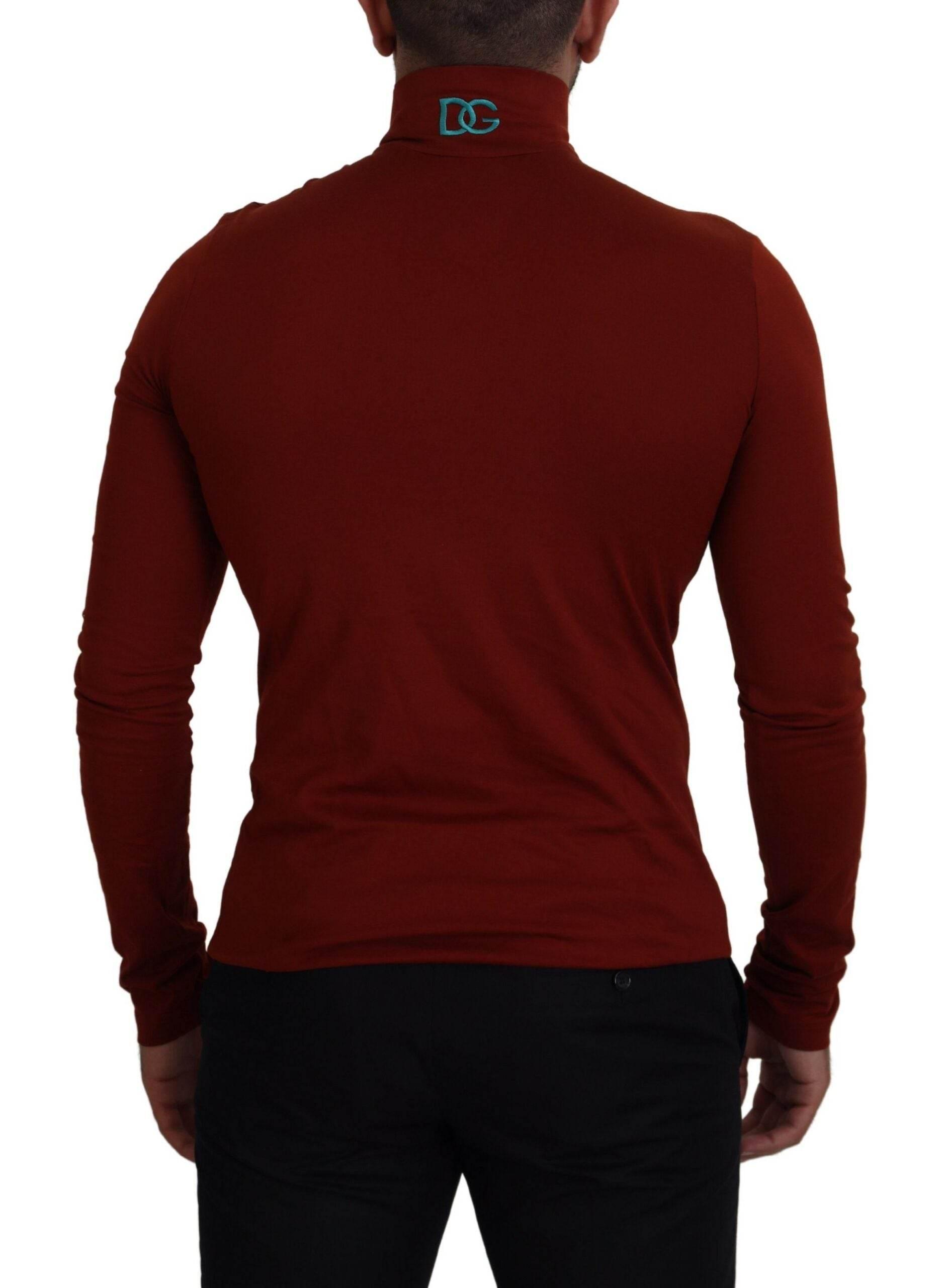 Dolce & Gabbana Maroon Cotton Turtle Neck Zip Sweater - Hilstor
