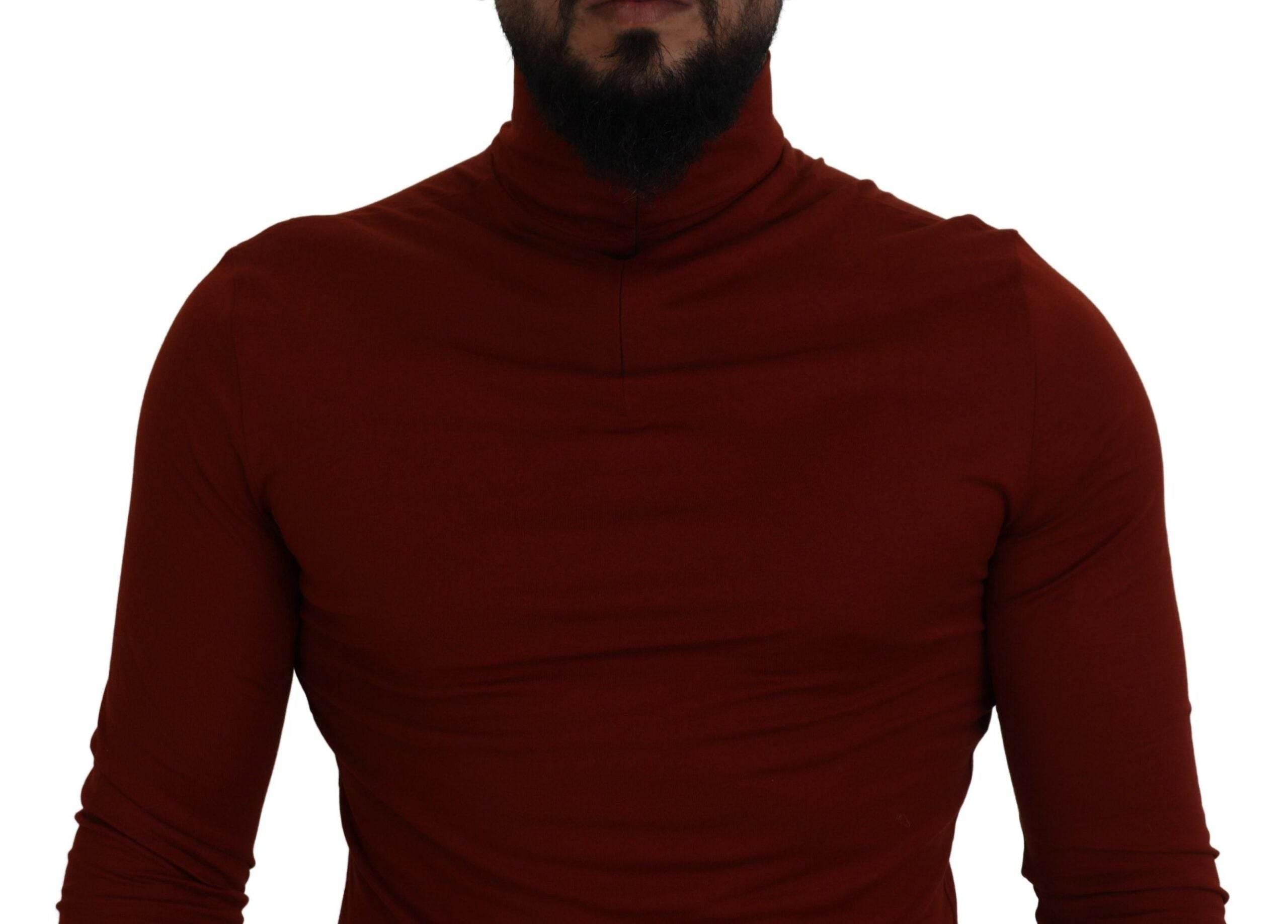 Dolce & Gabbana Maroon Cotton Turtle Neck Zip Sweater - Hilstor