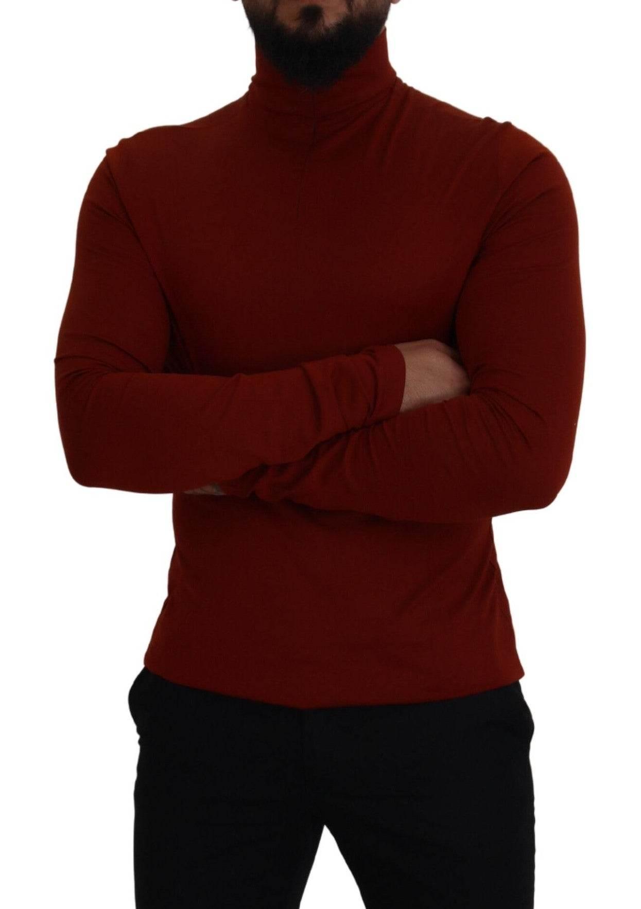 Dolce & Gabbana Maroon Cotton Turtle Neck Zip Sweater - Hilstor