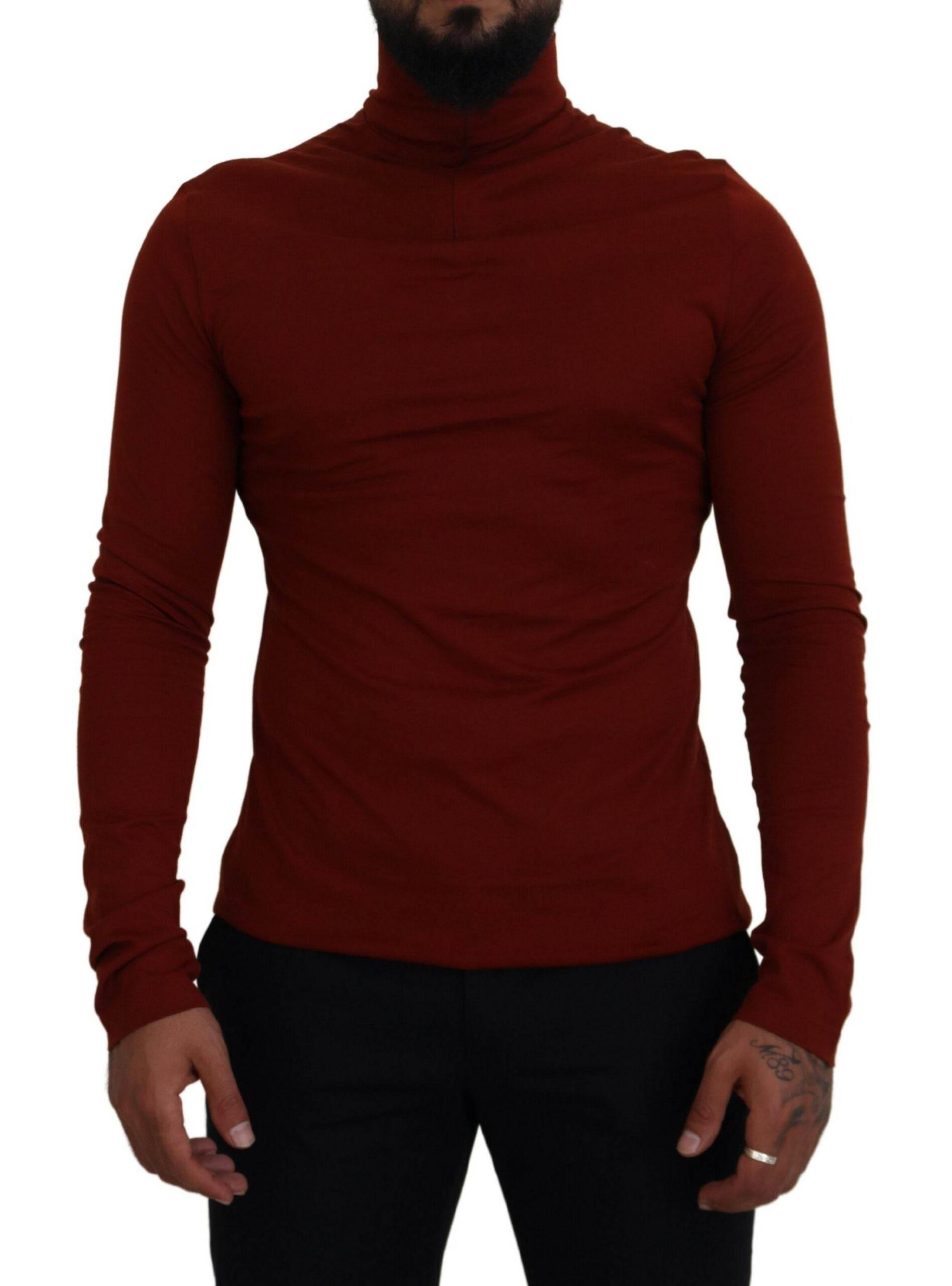 Dolce & Gabbana Maroon Cotton Turtle Neck Zip Sweater - Hilstor