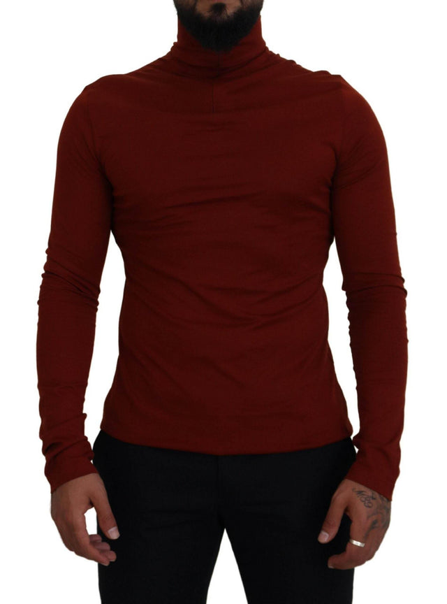 Dolce & Gabbana Maroon Cotton Turtle Neck Zip Sweater - Hilstor