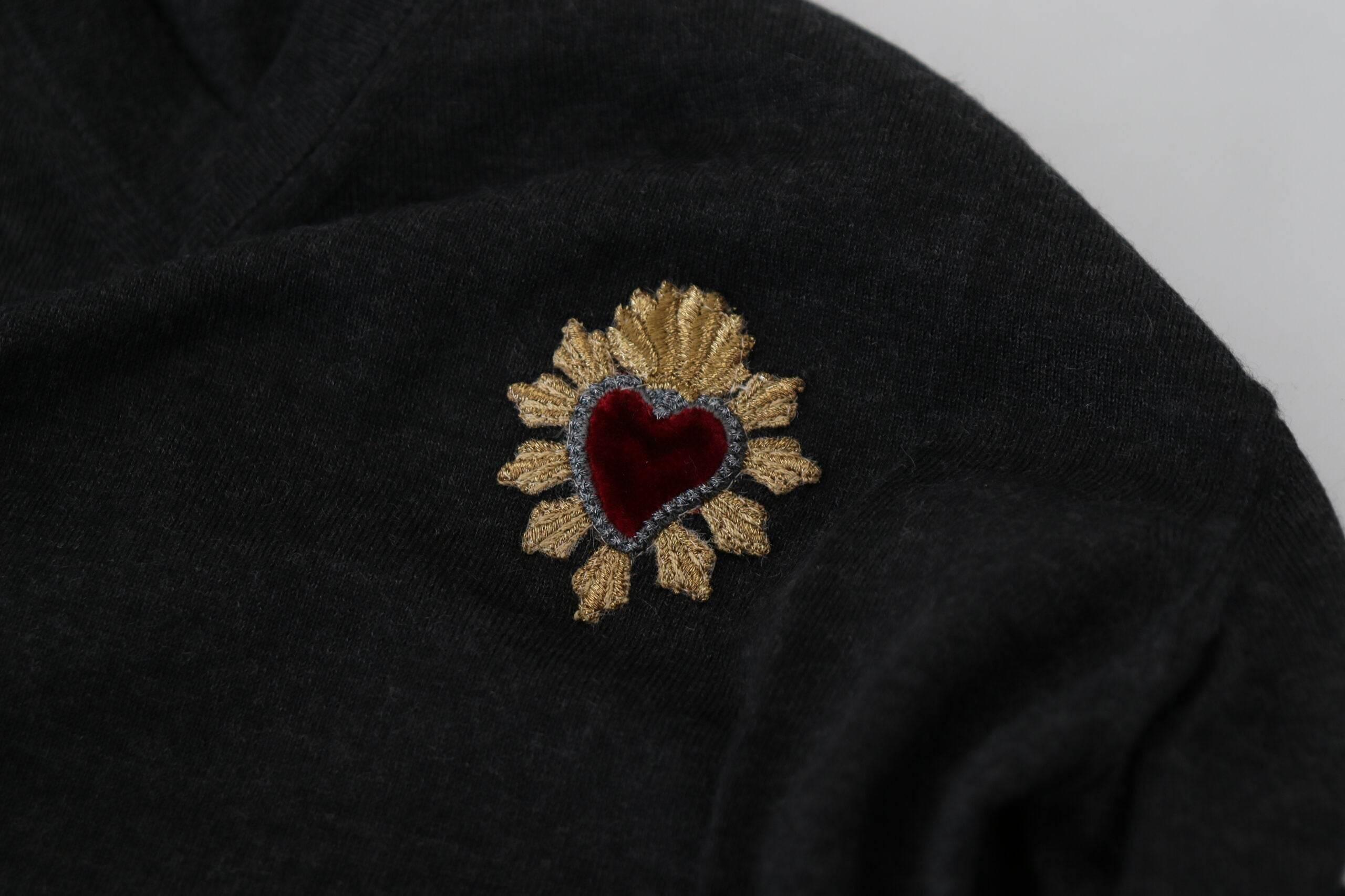 Dolce & Gabbana Gray Cashmere V-neck Gold Heart Sweater - Hilstor