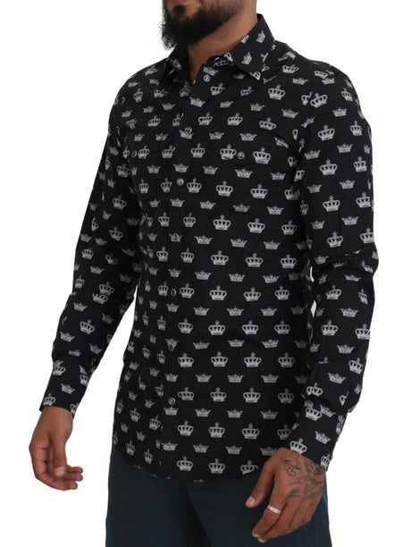 Dolce & Gabbana Black Crown Print GOLD Slim Shirt - Hilstor