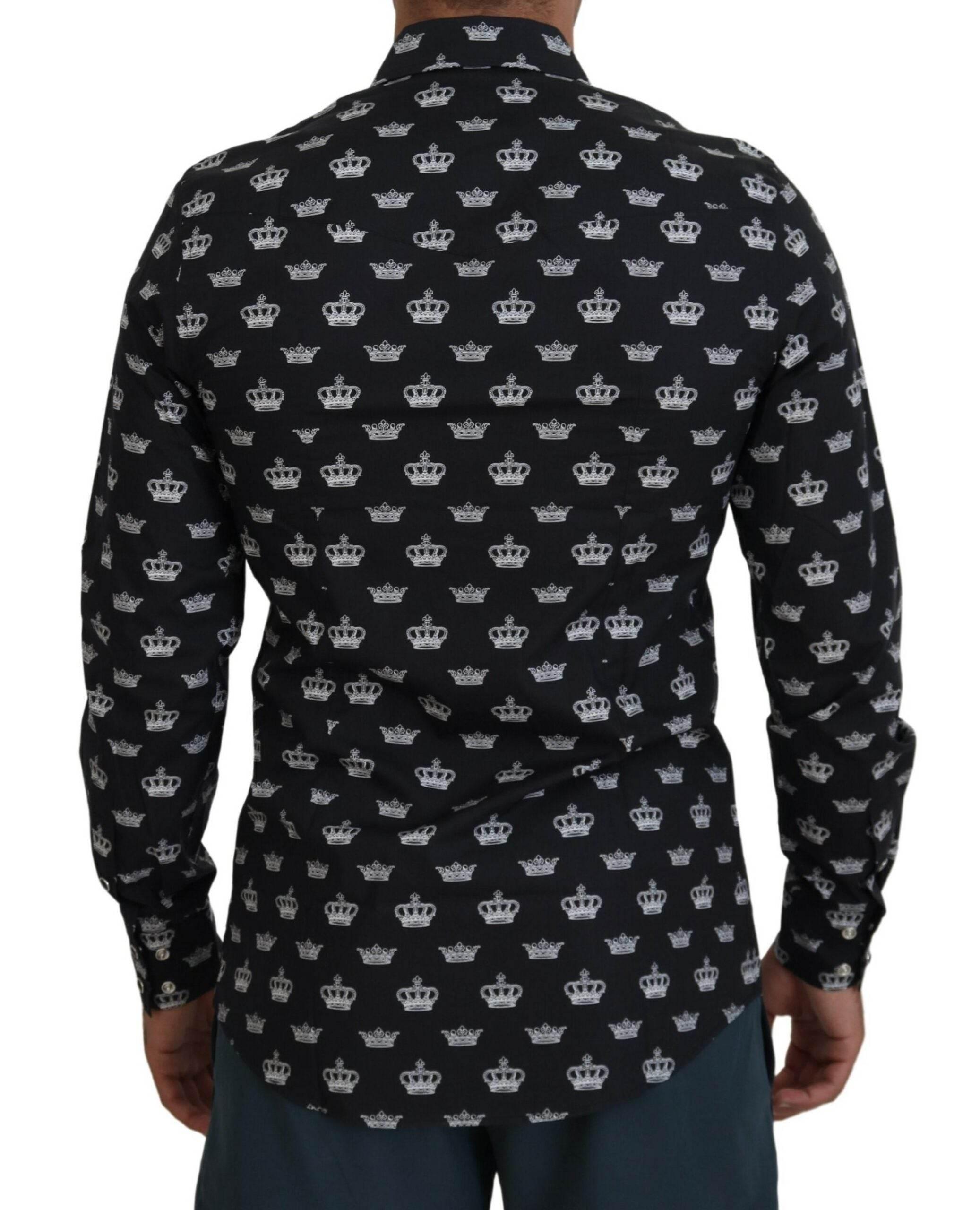 Dolce & Gabbana Black Crown Print GOLD Slim Shirt - Hilstor