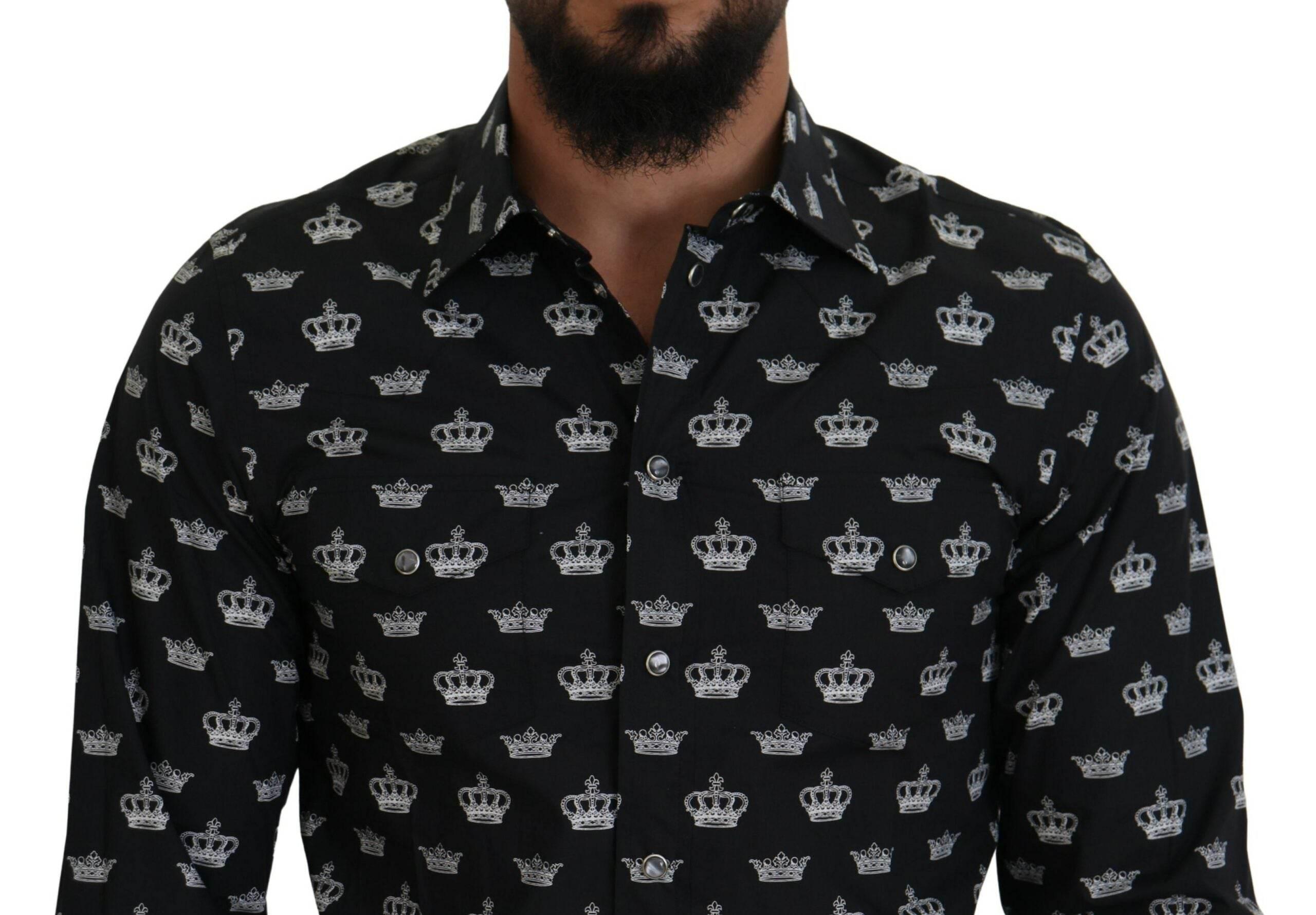 Dolce & Gabbana Black Crown Print GOLD Slim Shirt - Hilstor