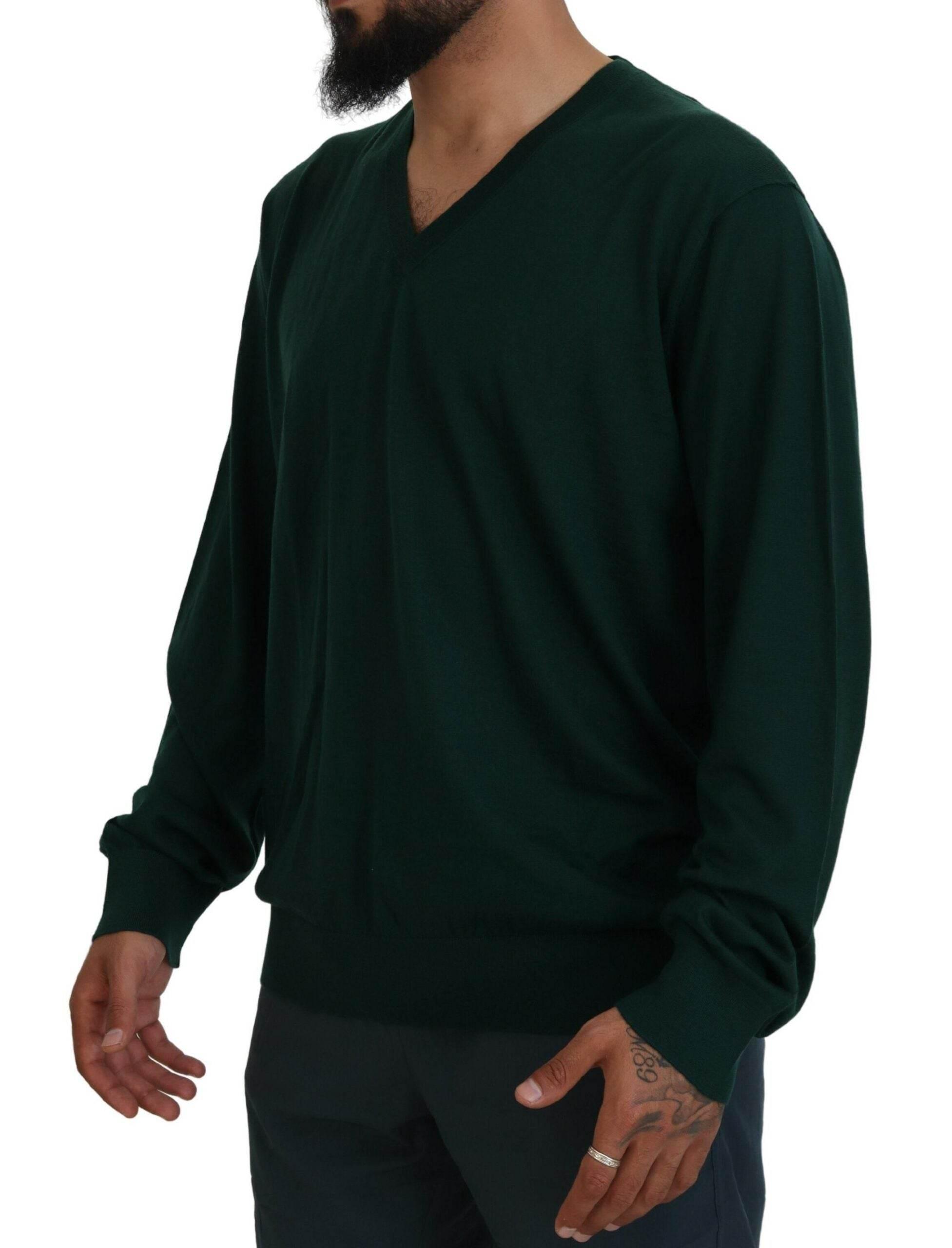 Dolce & Gabbana Green Cashmere V-neck Pullover Sweater - Hilstor