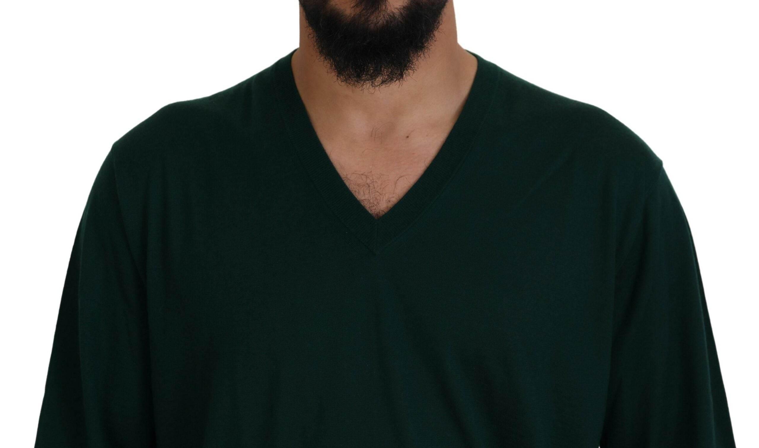 Dolce & Gabbana Green Cashmere V-neck Pullover Sweater - Hilstor