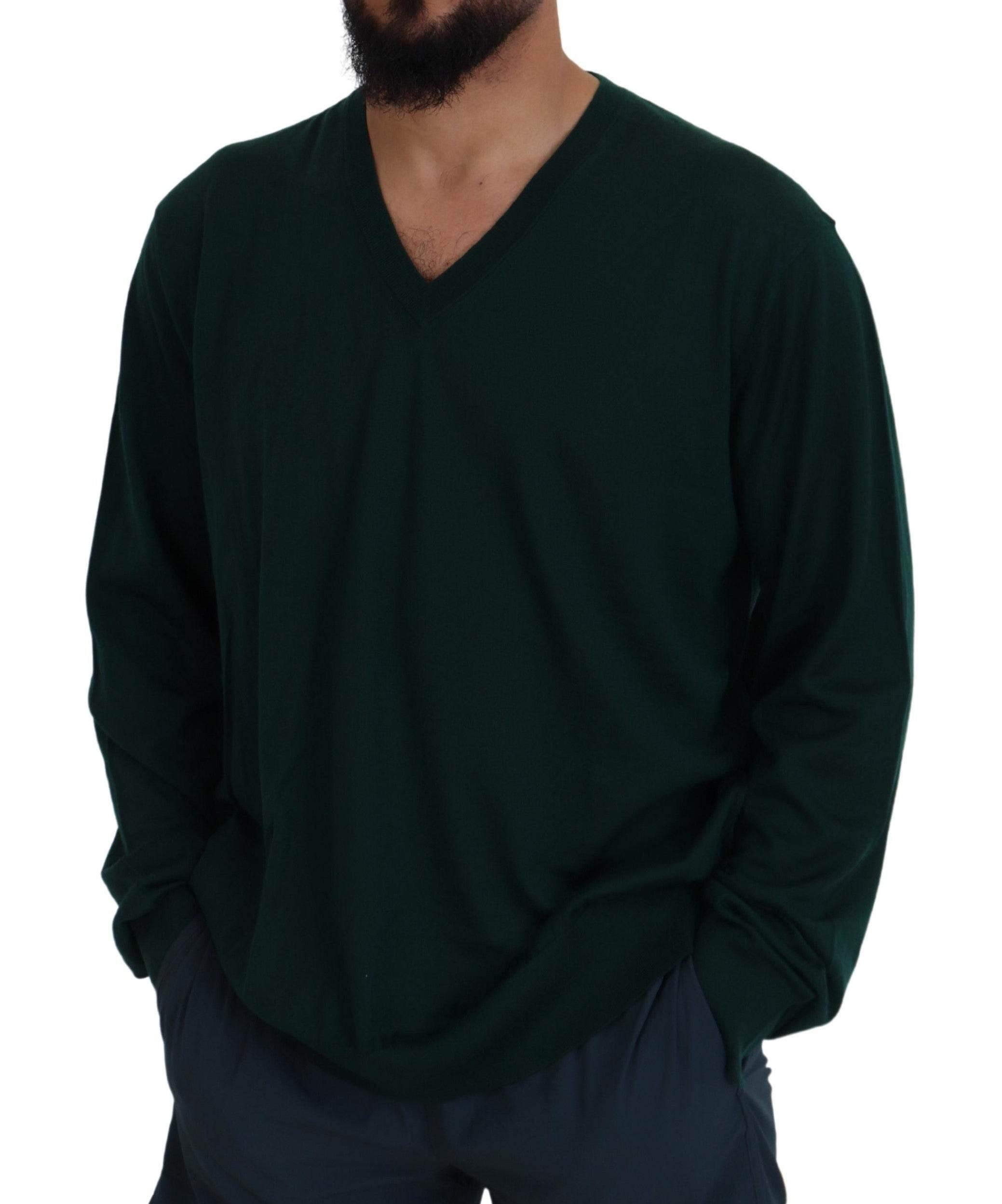 Dolce & Gabbana Green Cashmere V-neck Pullover Sweater - Hilstor