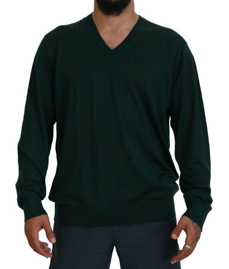 Dolce & Gabbana Green Cashmere V-neck Pullover Sweater - Hilstor