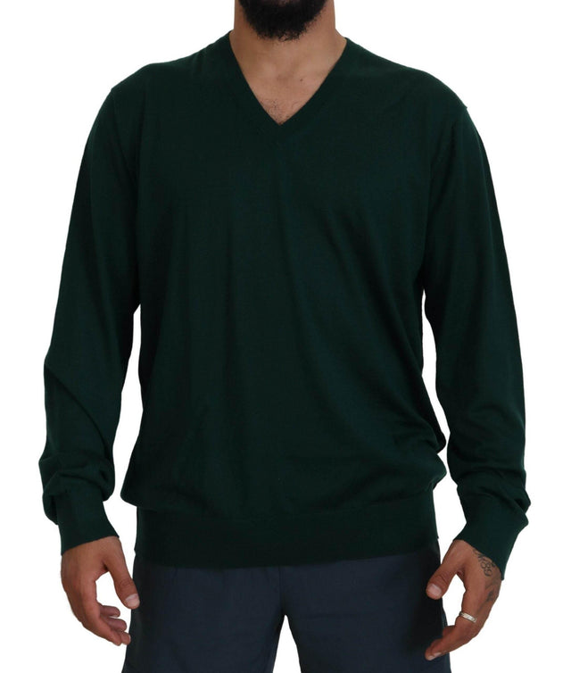 Dolce & Gabbana Green Cashmere V-neck Pullover Sweater - Hilstor