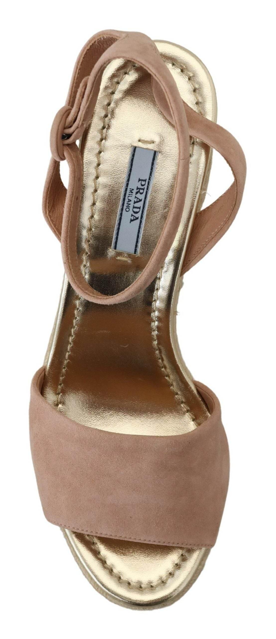 Prada Elegant Suede Ankle Strap Wedge Sandals - Hilstor