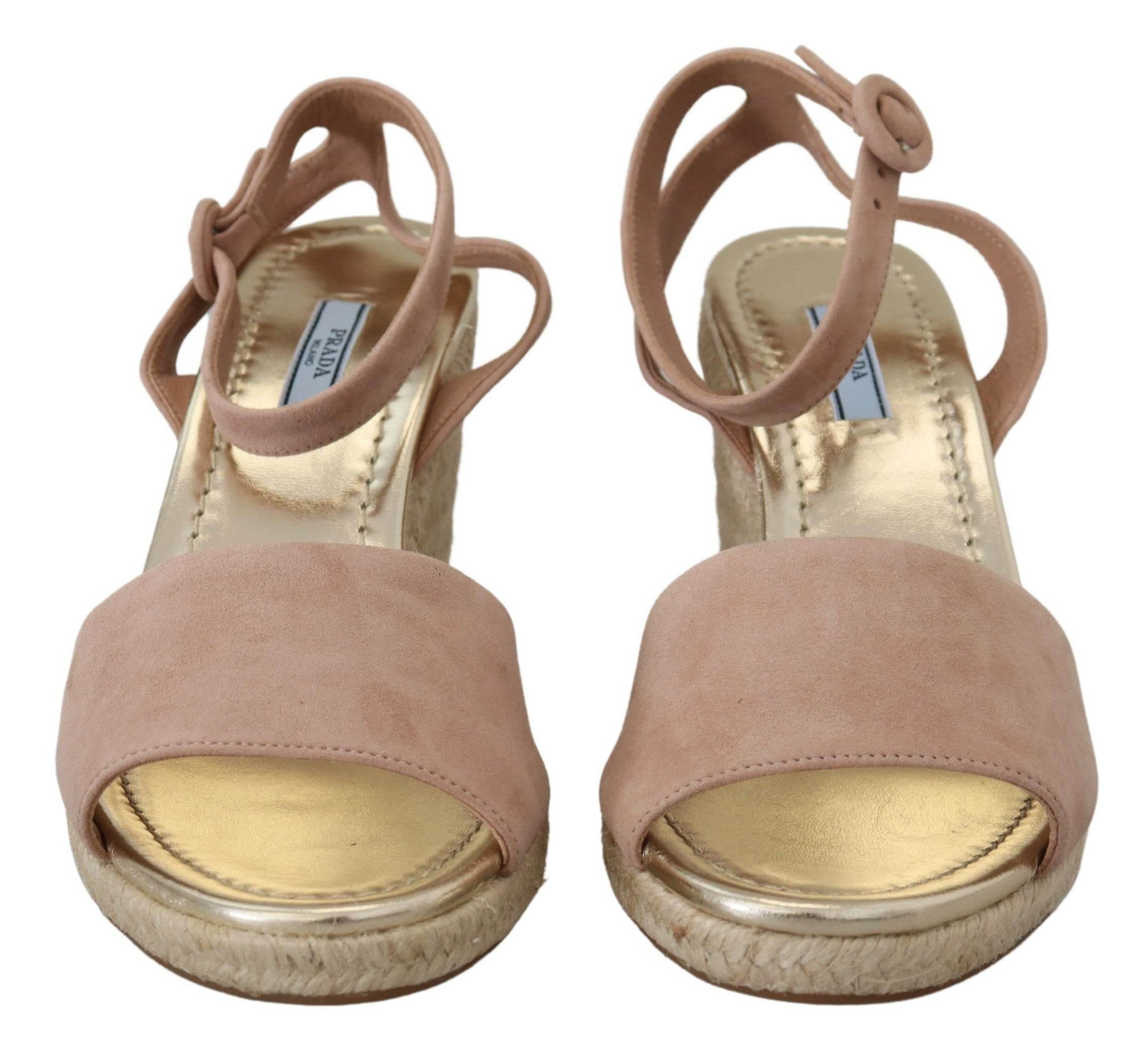 Prada Elegant Suede Ankle Strap Wedge Sandals - Hilstor