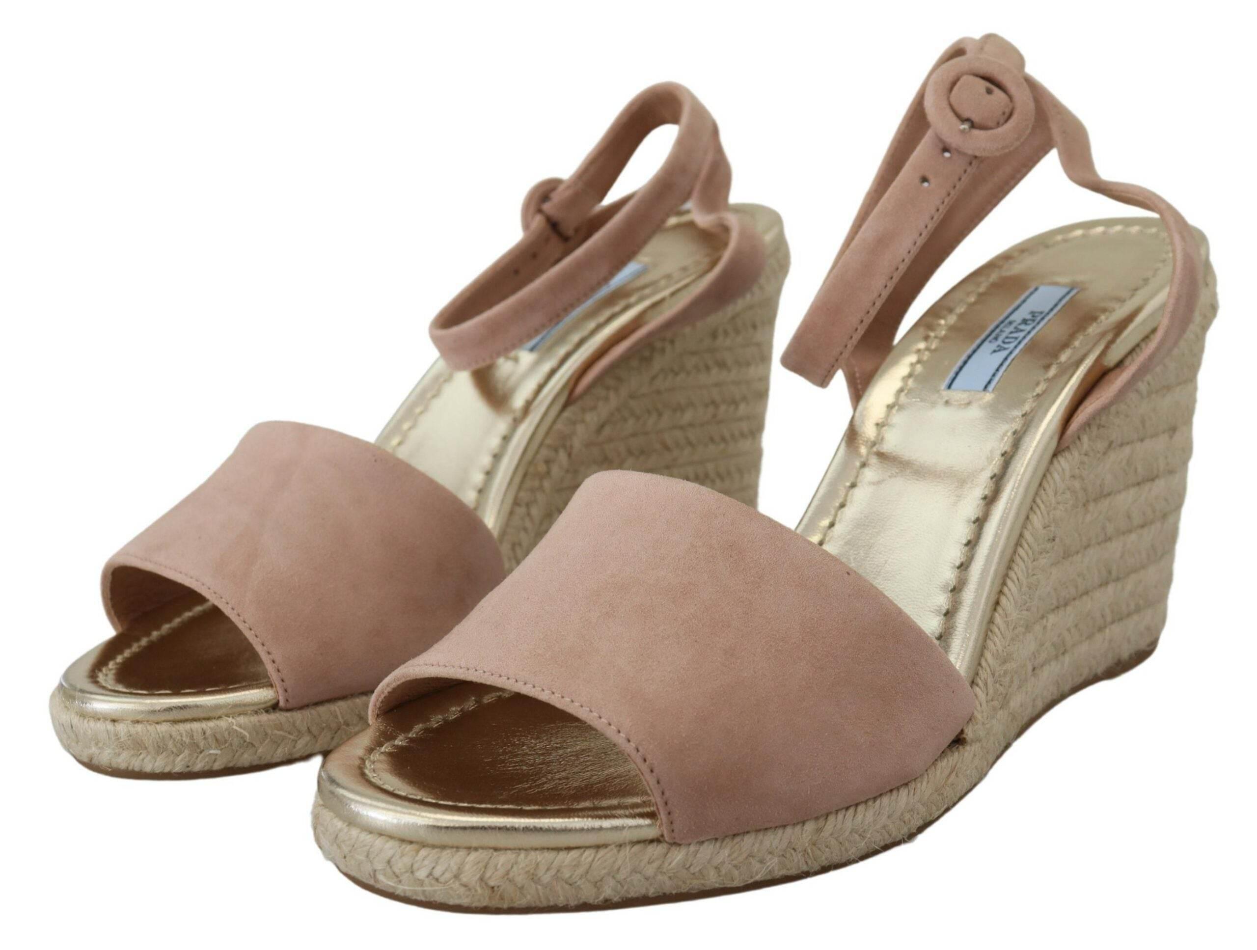 Prada Elegant Suede Ankle Strap Wedge Sandals - Hilstor