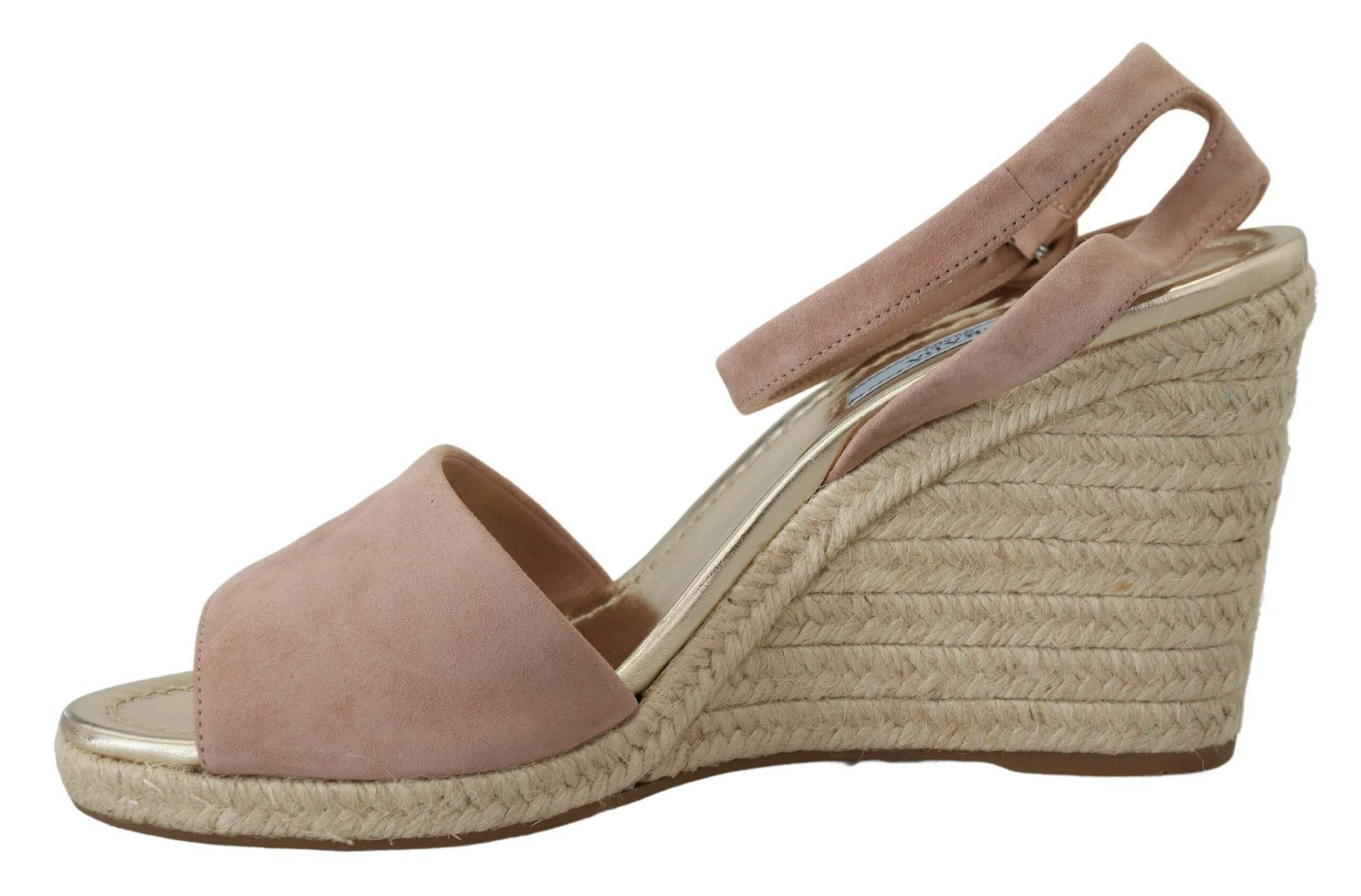 Prada Elegant Suede Ankle Strap Wedge Sandals - Hilstor