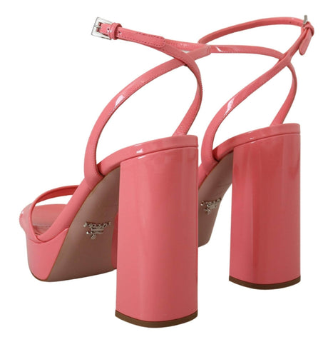 Prada Chic Pink Patent Leather Platform Sandals - Hilstor