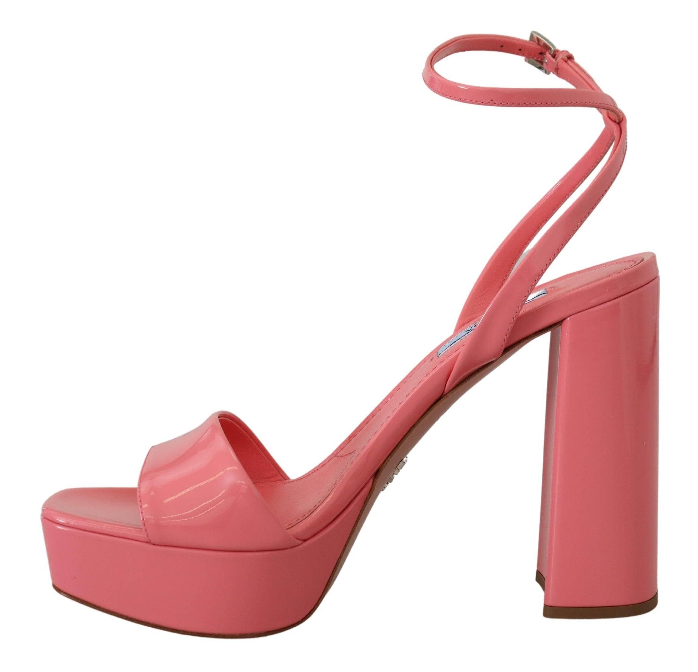 Prada Chic Pink Patent Leather Platform Sandals - Hilstor