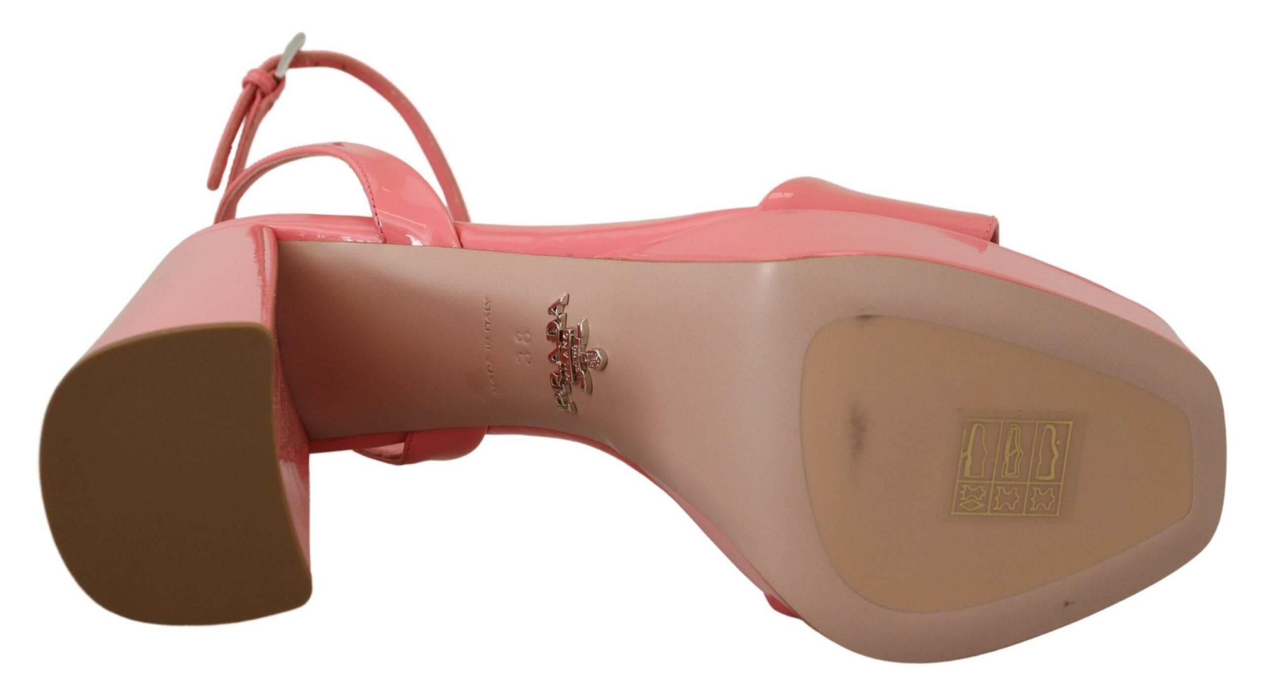 Prada Chic Pink Patent Leather Platform Sandals - Hilstor