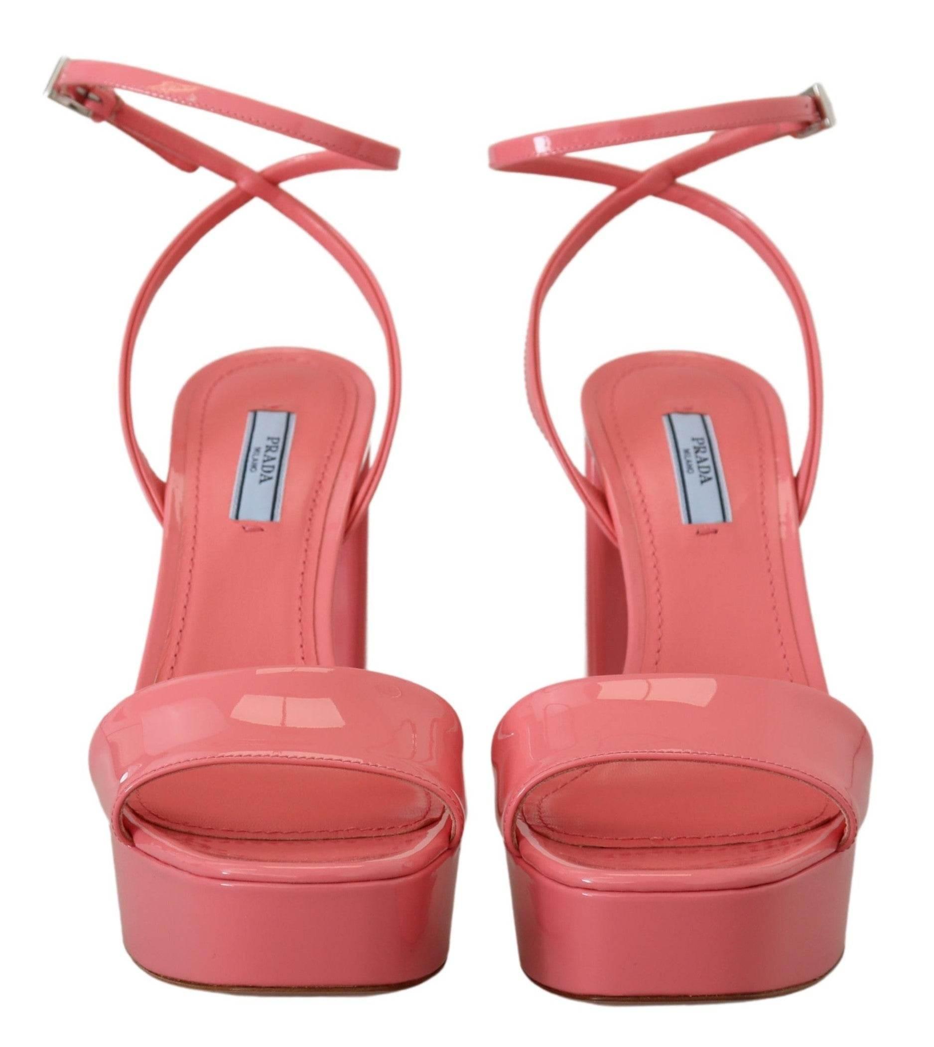 Prada Chic Pink Patent Leather Platform Sandals - Hilstor