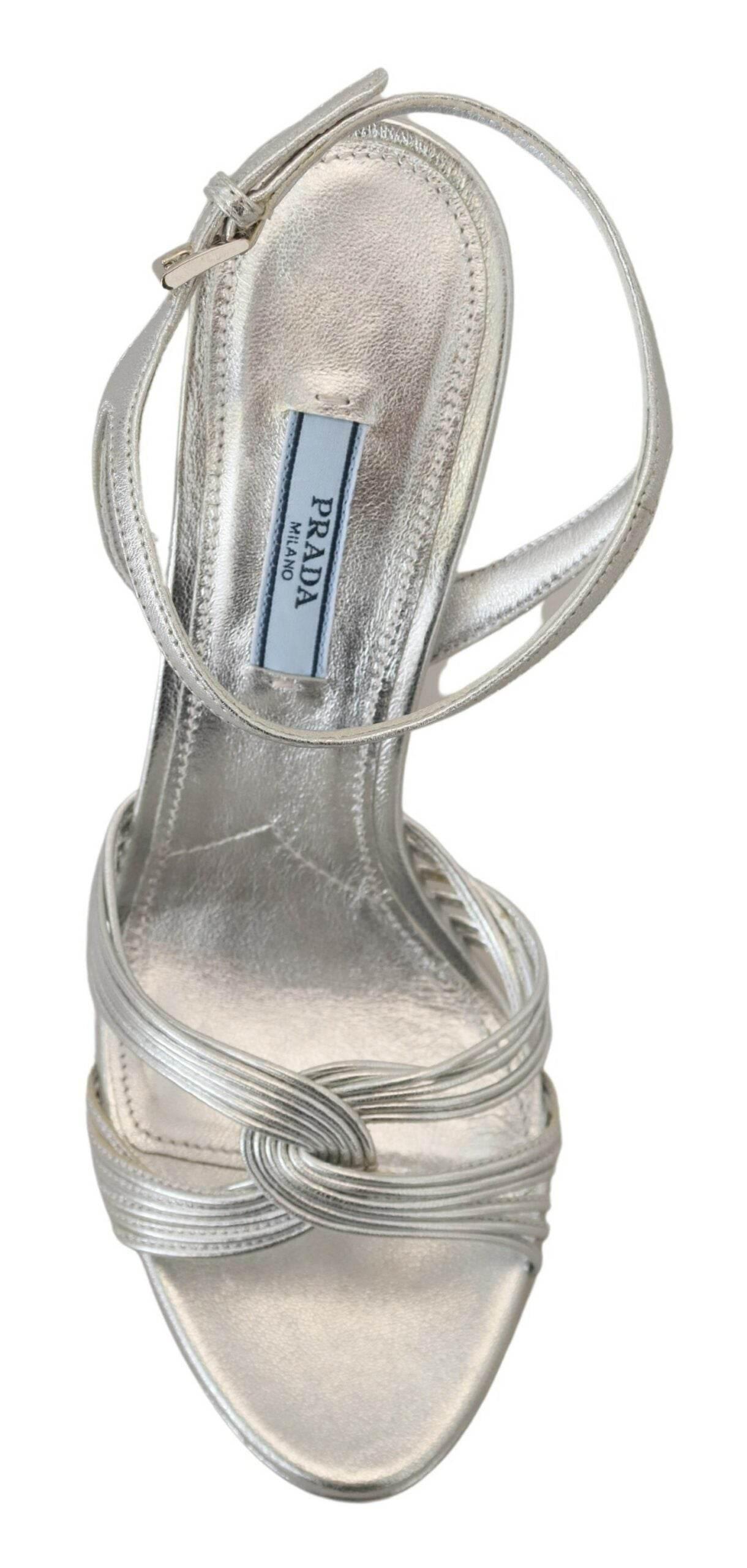 Prada Elegant Silver Stiletto Heels Sandals - Hilstor