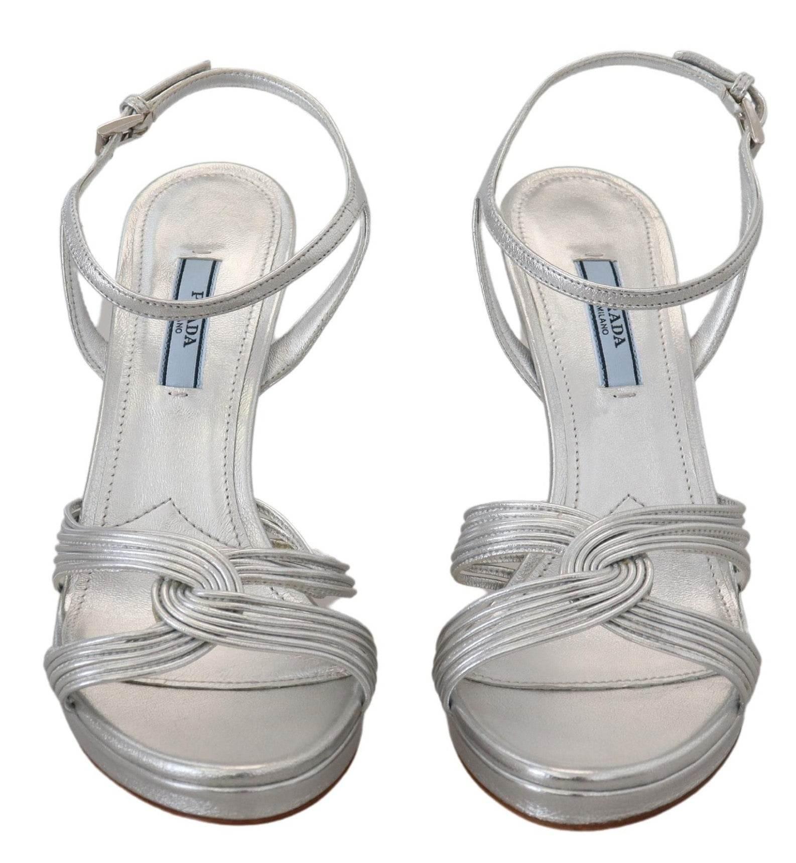 Prada Elegant Silver Stiletto Heels Sandals - Hilstor