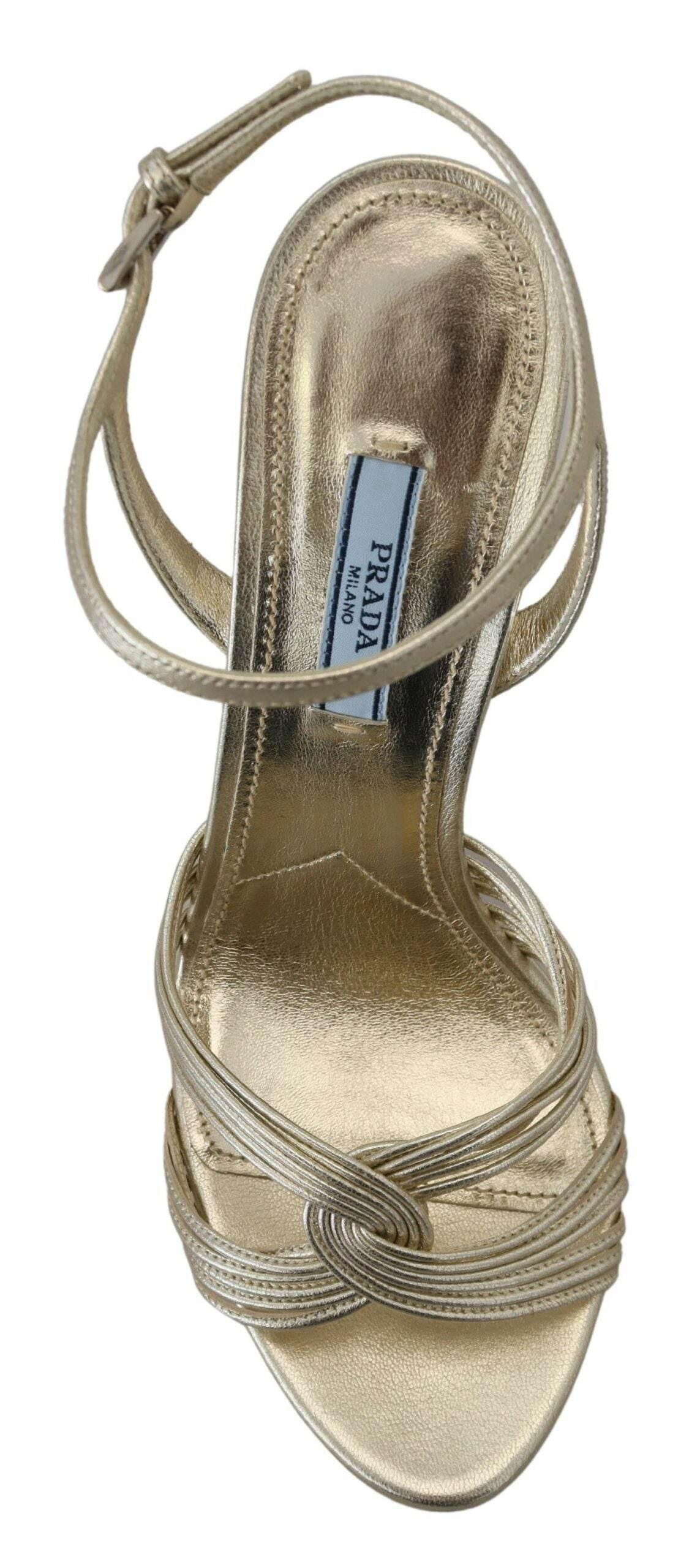 Prada Elegant Gold Stiletto Heel Sandals - Hilstor