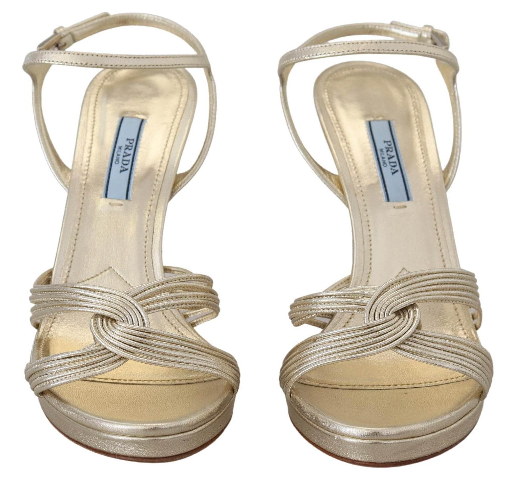 Prada Elegant Gold Stiletto Heel Sandals - Hilstor