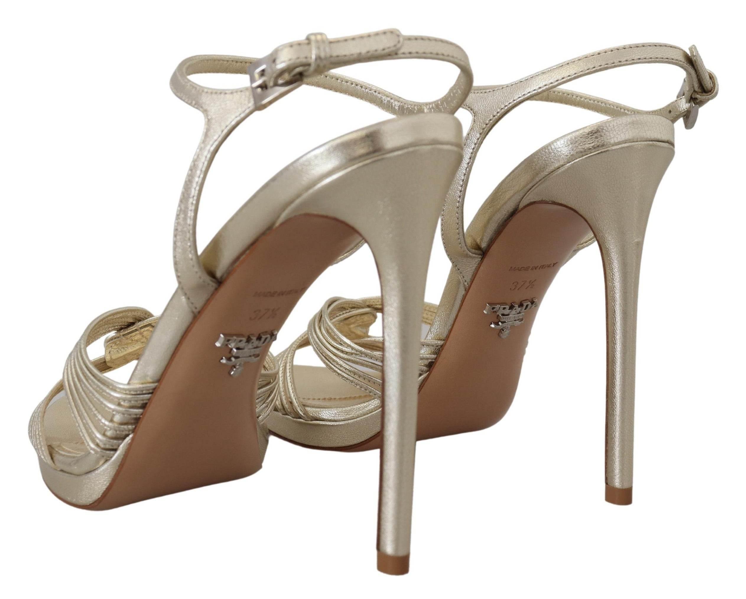 Prada Elegant Gold Stiletto Heel Sandals - Hilstor