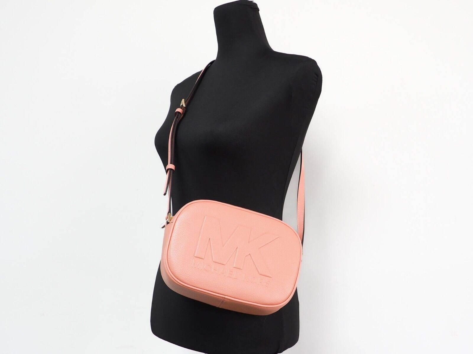Michael Kors Jet Set Travel Medium Sherbert Leather Oval Camera Crossbody Bag - Hilstor