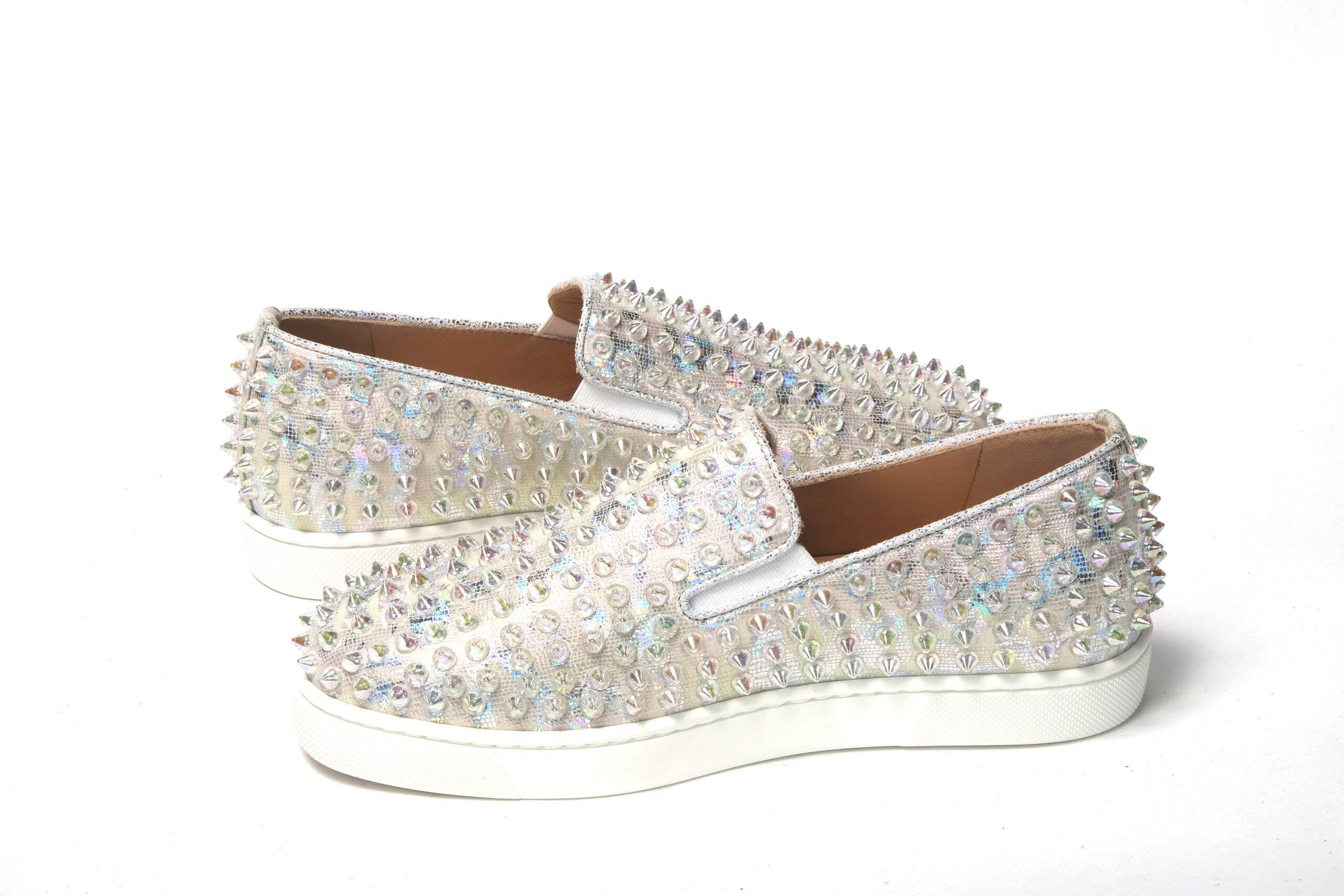 Christian Louboutin White Ab/Clear Ab Roller Boat Woman Flat Sneaker - Hilstor