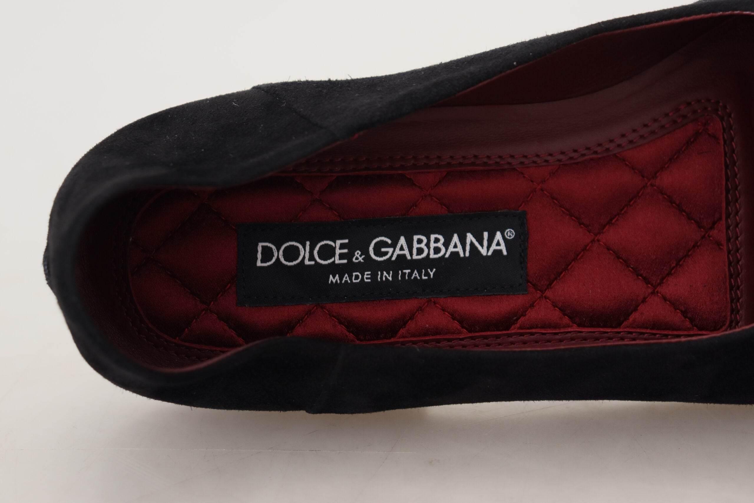 Dolce & Gabbana Black Gold Crystal Sequined Loafers - Hilstor
