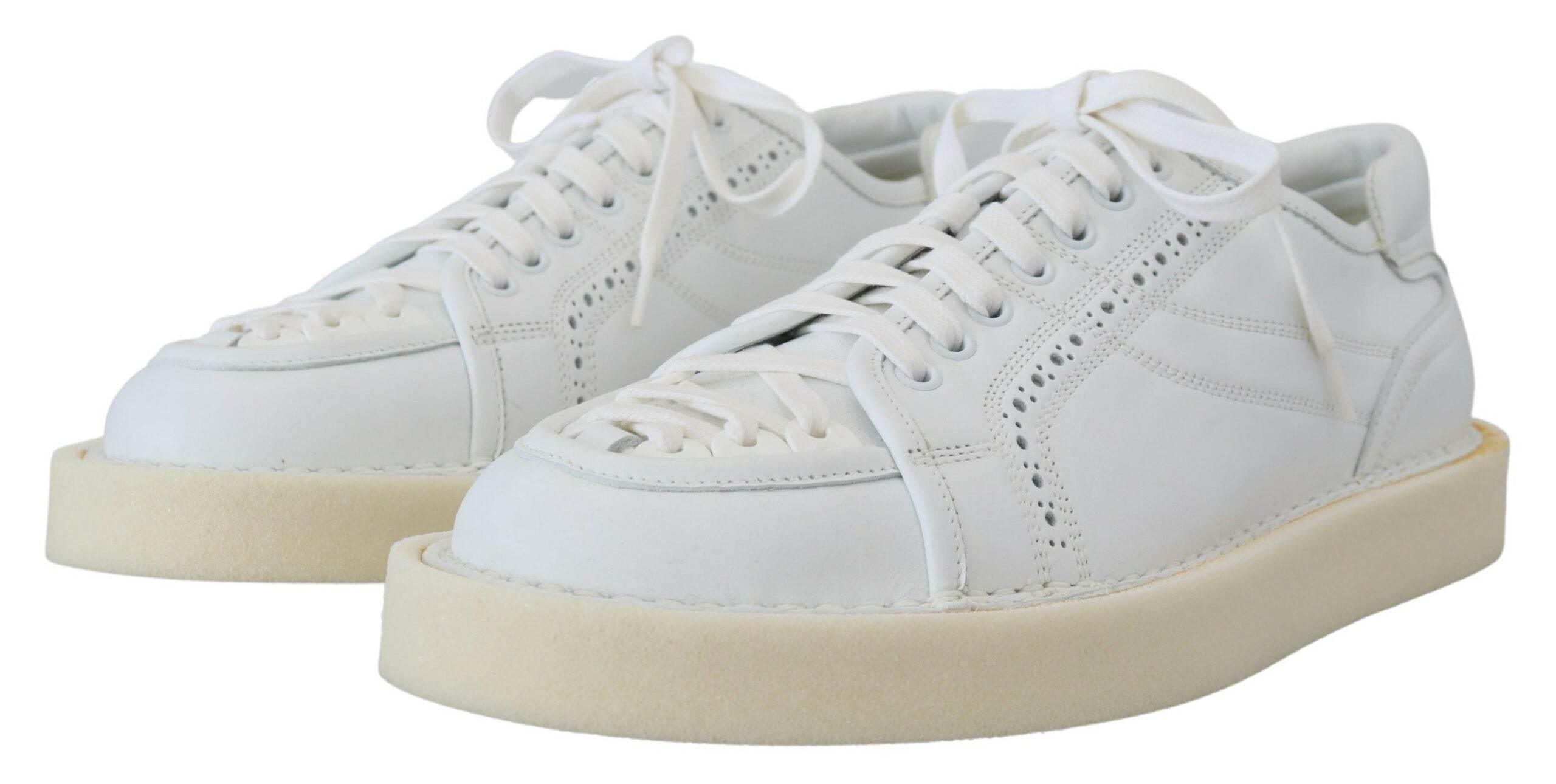 Dolce & Gabbana White Leather Low Top Oxford Sneakers Casual Shoes - Hilstor