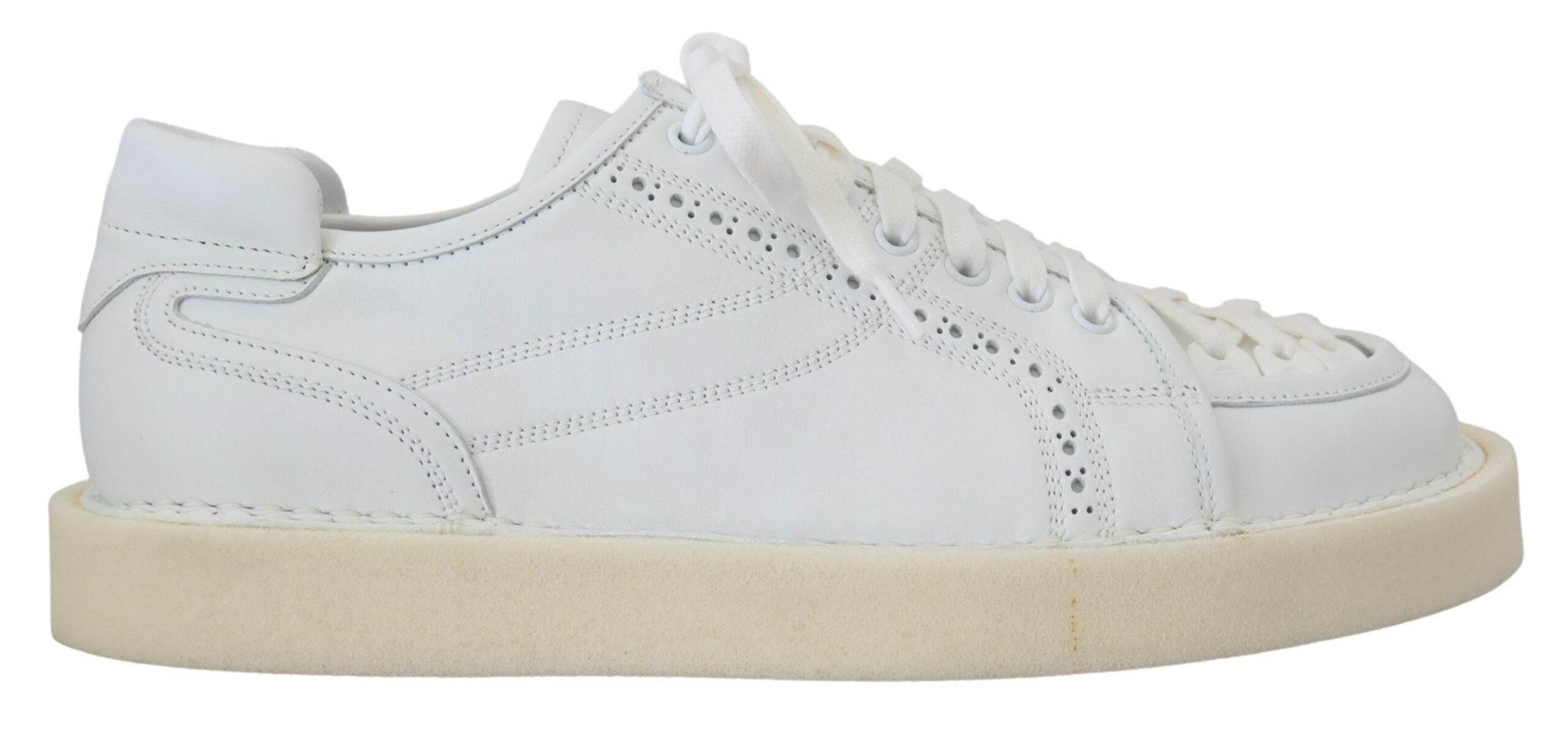 Dolce & Gabbana White Leather Low Top Oxford Sneakers Casual Shoes - Hilstor