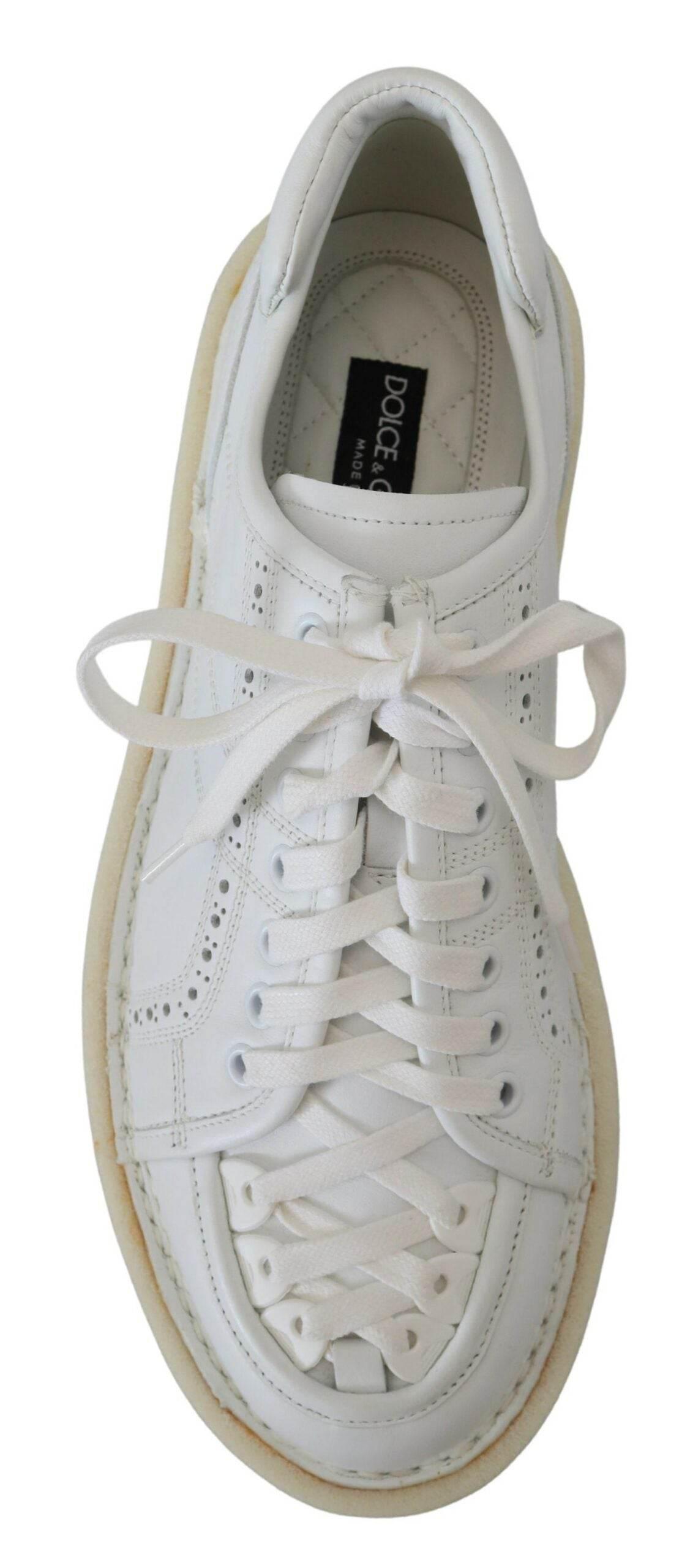 Dolce & Gabbana White Leather Low Top Oxford Sneakers Casual Shoes - Hilstor