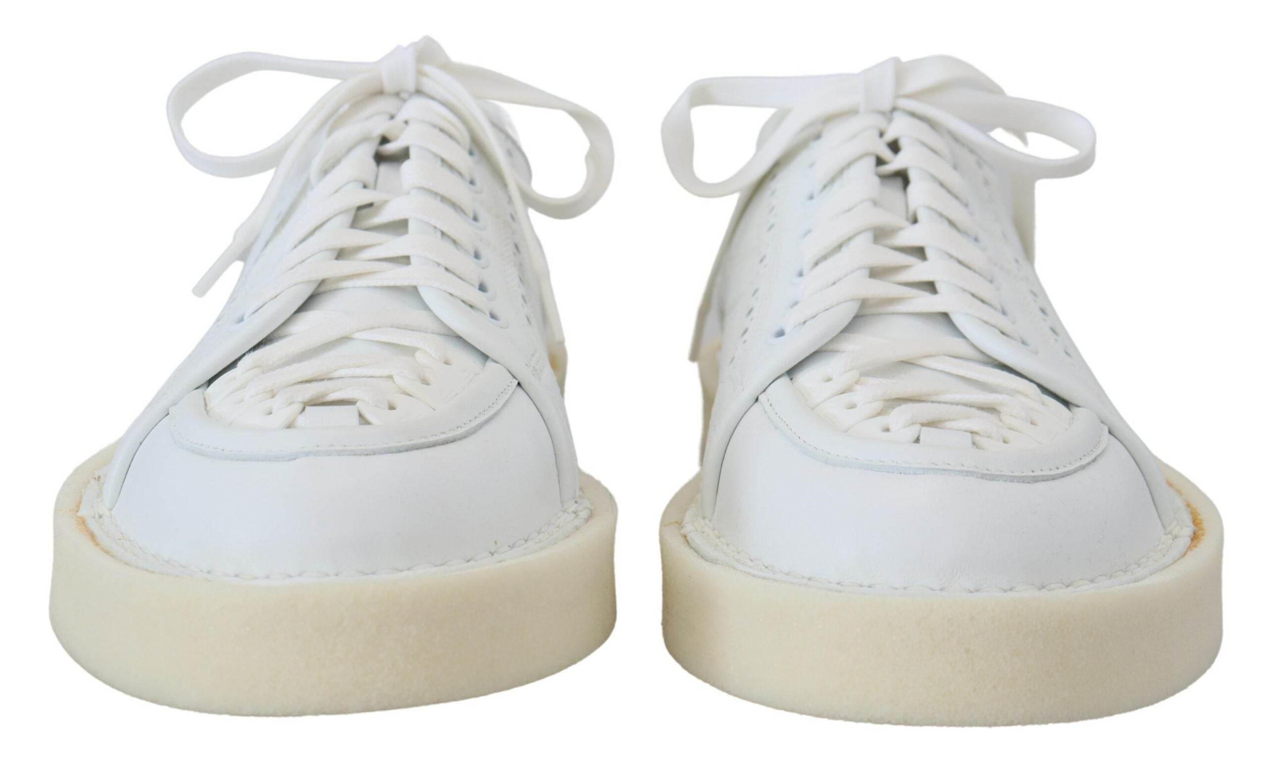 Dolce & Gabbana White Leather Low Top Oxford Sneakers Casual Shoes - Hilstor