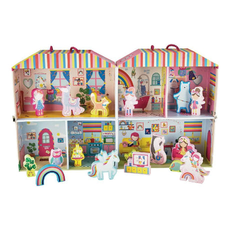 Rainbow Fairy Playbox with Wooden Pieces – Portable Imaginative Playhouse for Kids, Ages 3+ - Hilstor