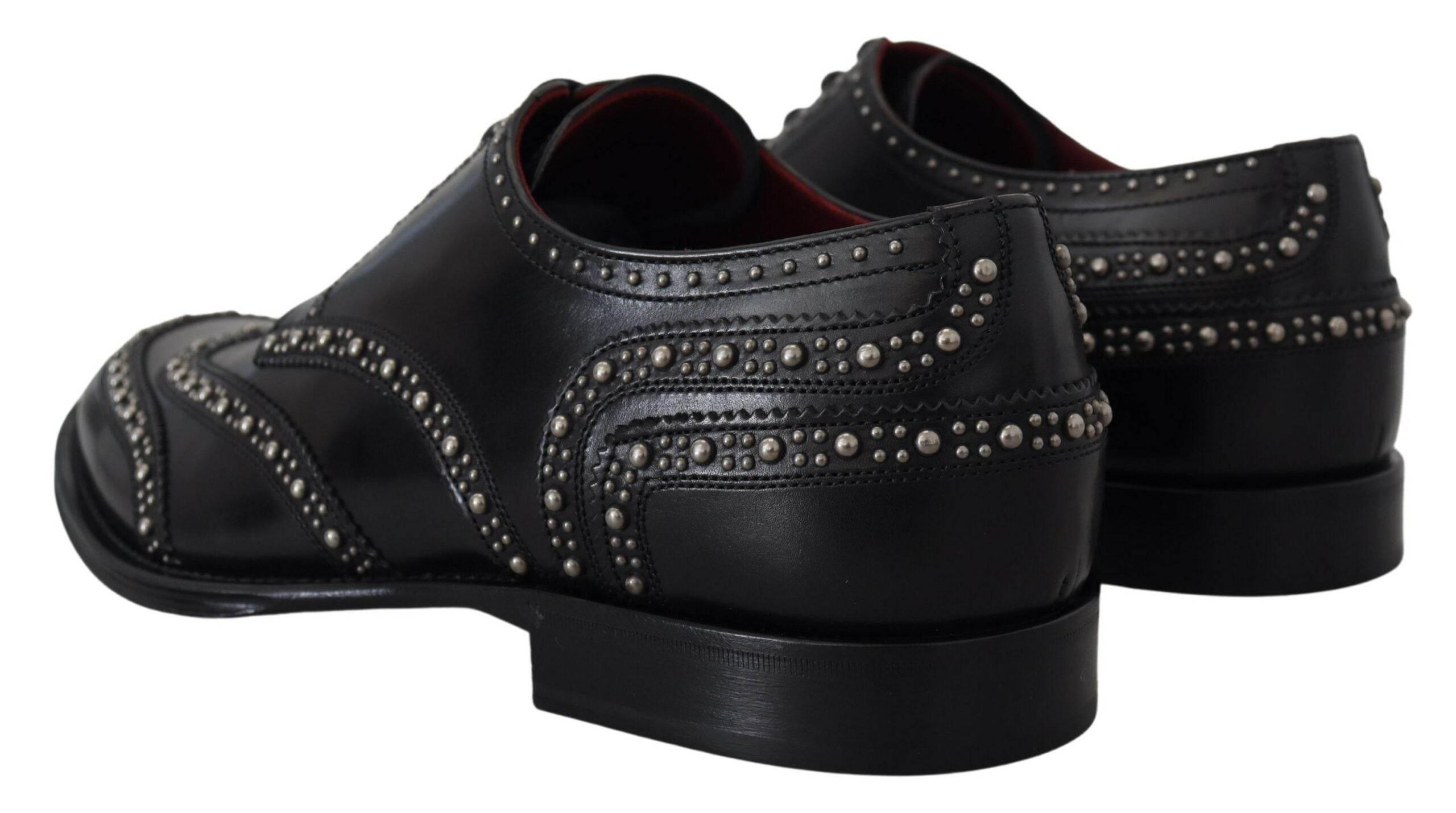 Dolce & Gabbana Elegant Studded Black Derby Shoes - Hilstor
