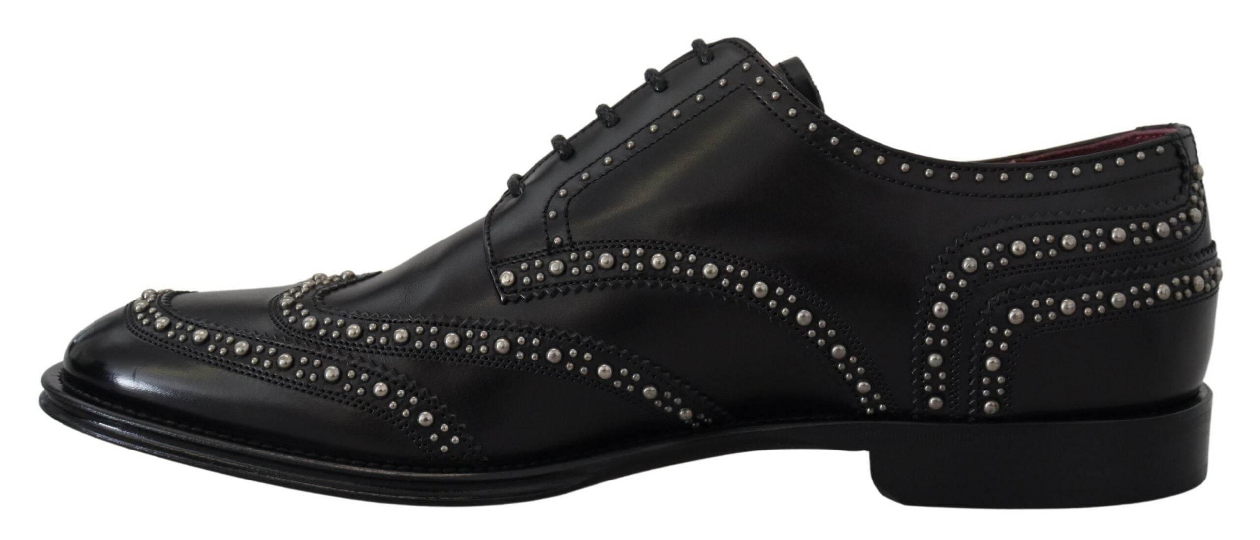 Dolce & Gabbana Elegant Studded Black Derby Shoes - Hilstor