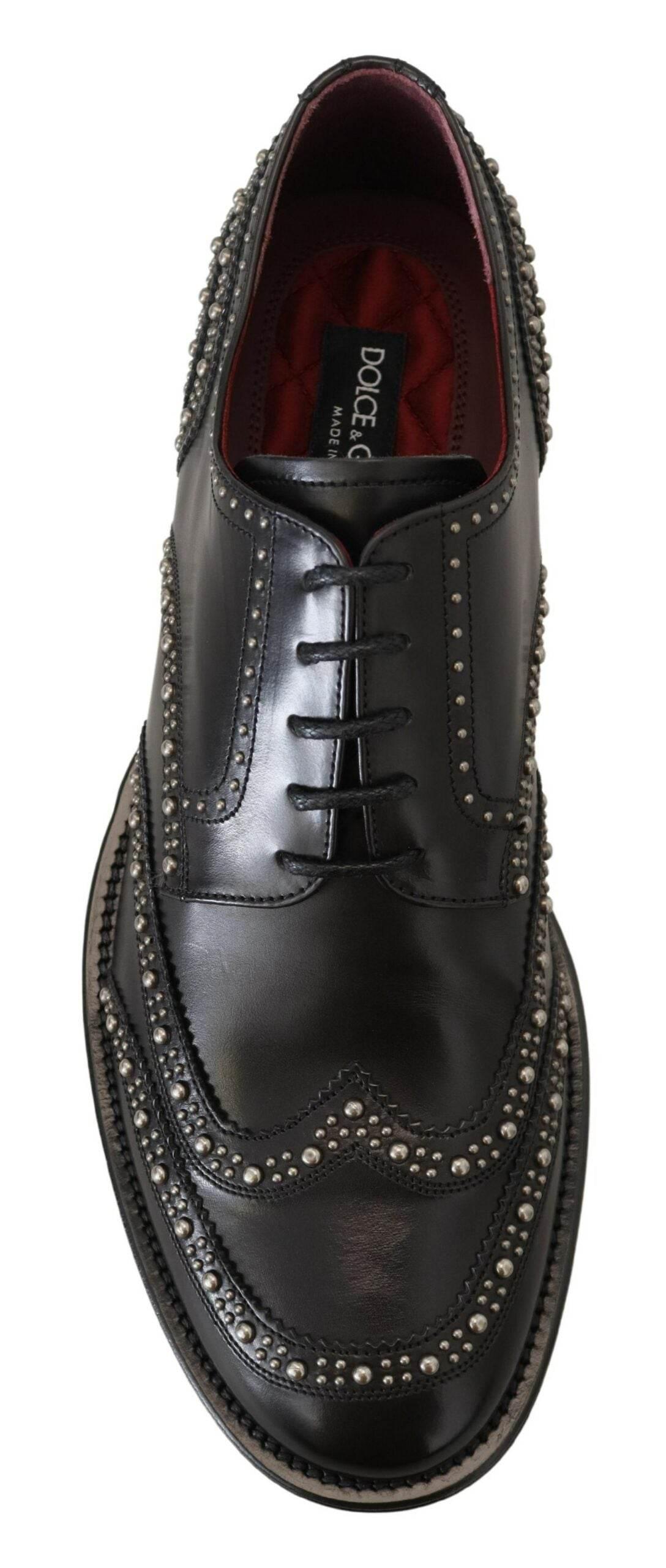 Dolce & Gabbana Elegant Studded Black Derby Shoes - Hilstor