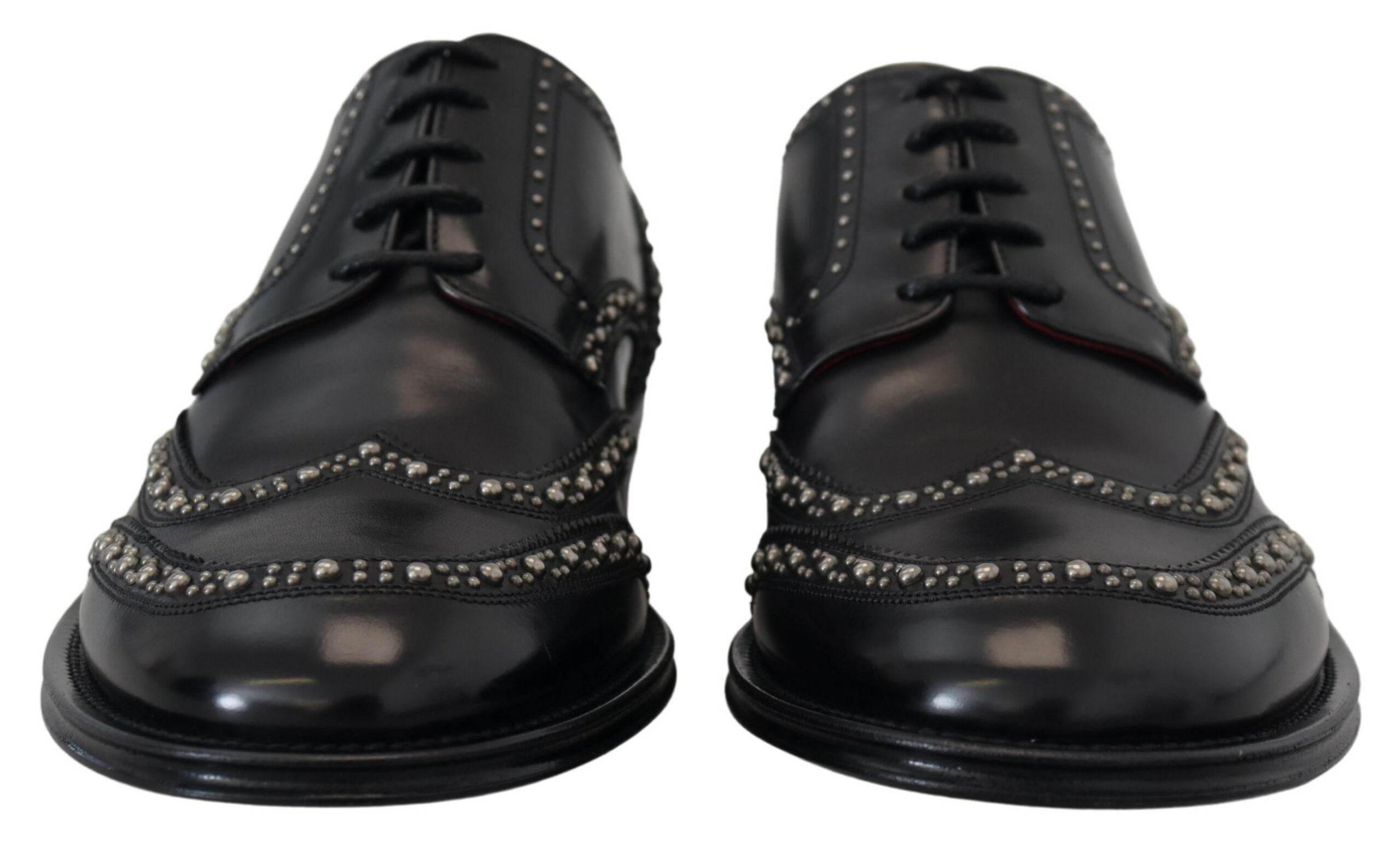 Dolce & Gabbana Elegant Studded Black Derby Shoes - Hilstor